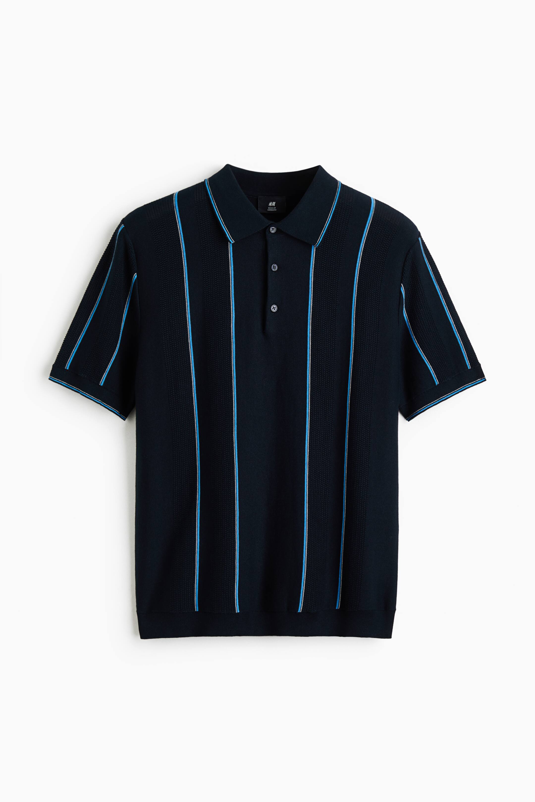 View larger image: Regular Fit Fine-knit polo shirt - Navy blue/Striped - Men | H&M 1