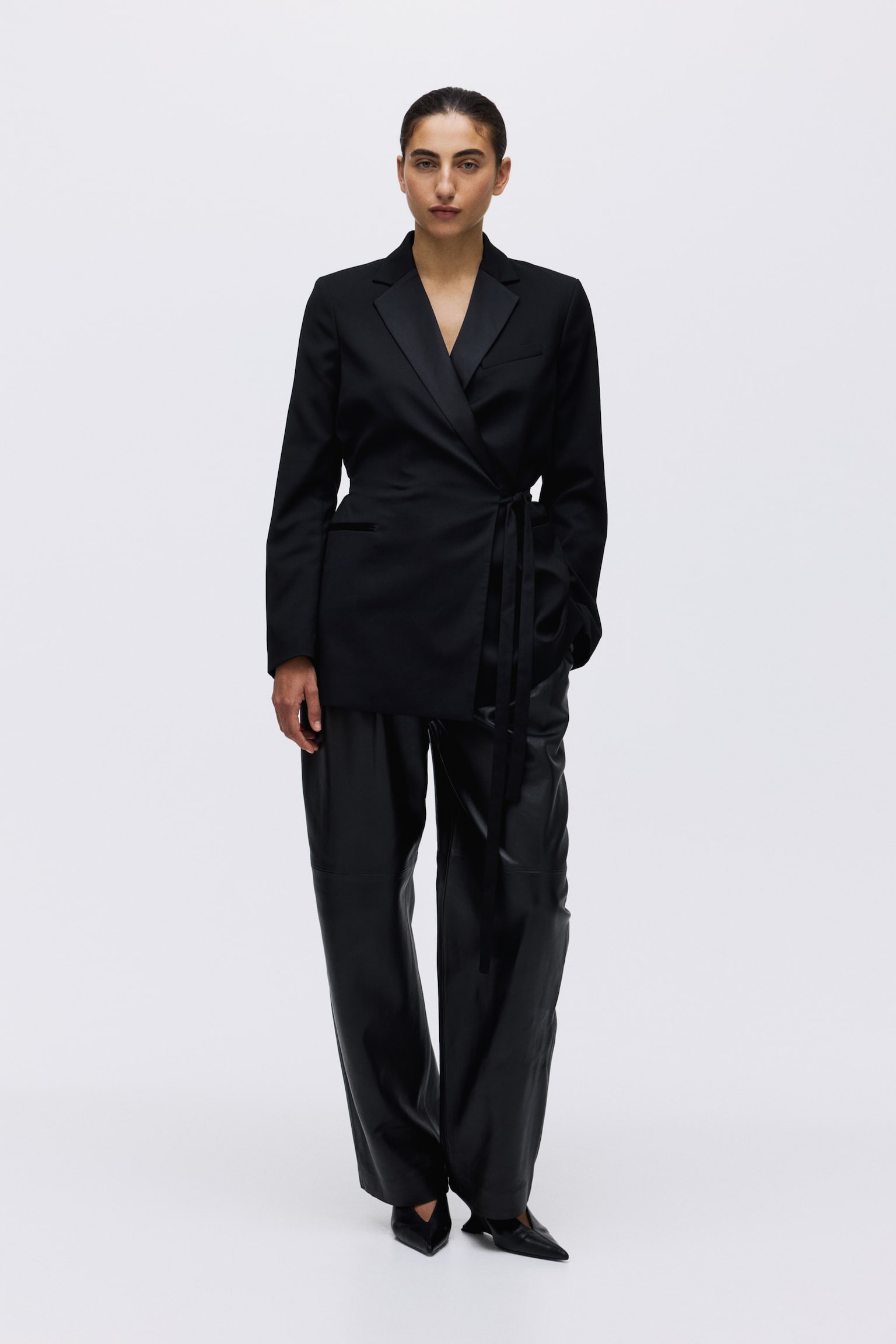 Blejzer na preklop s trakama za vezivanje - Crna/Bordo - 3