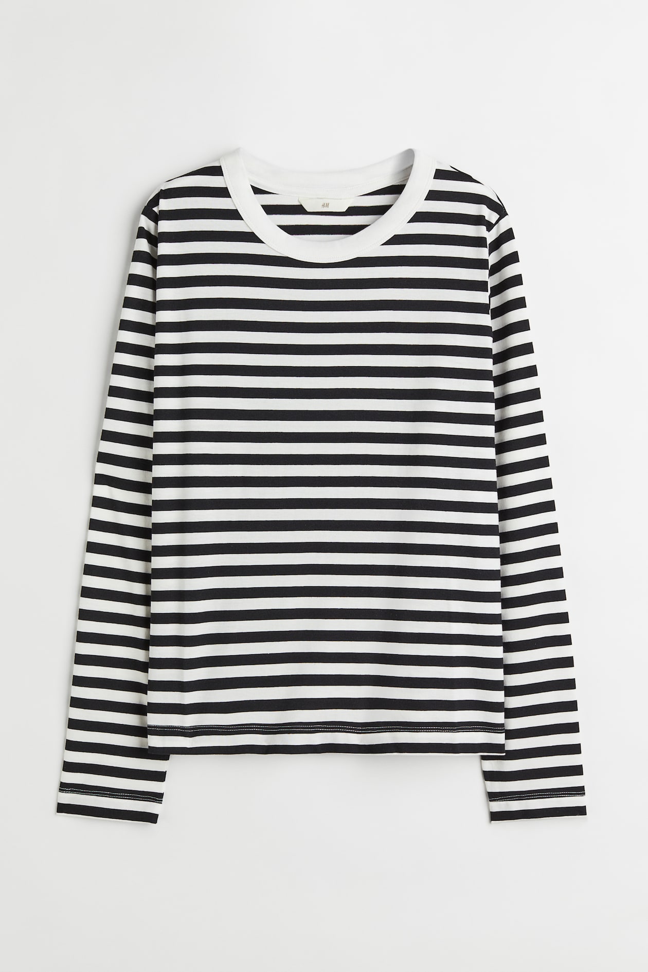 Cotton jersey top - Round neck - Long sleeve - Black/Striped - Ladies ...