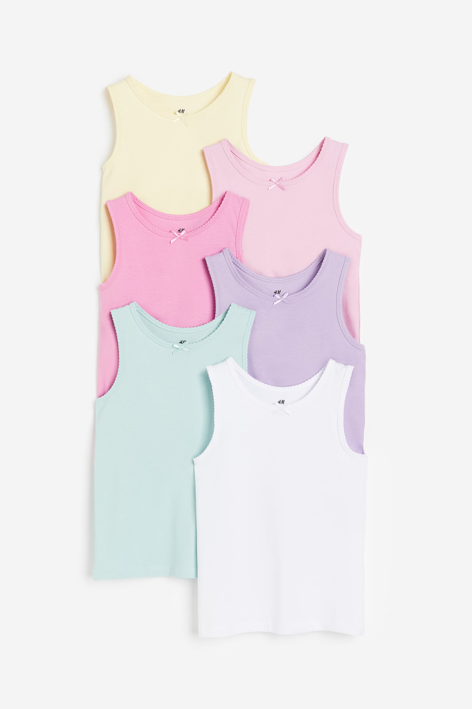 6-pack picot-trimmed vest tops - Turquoise/Pink - 1