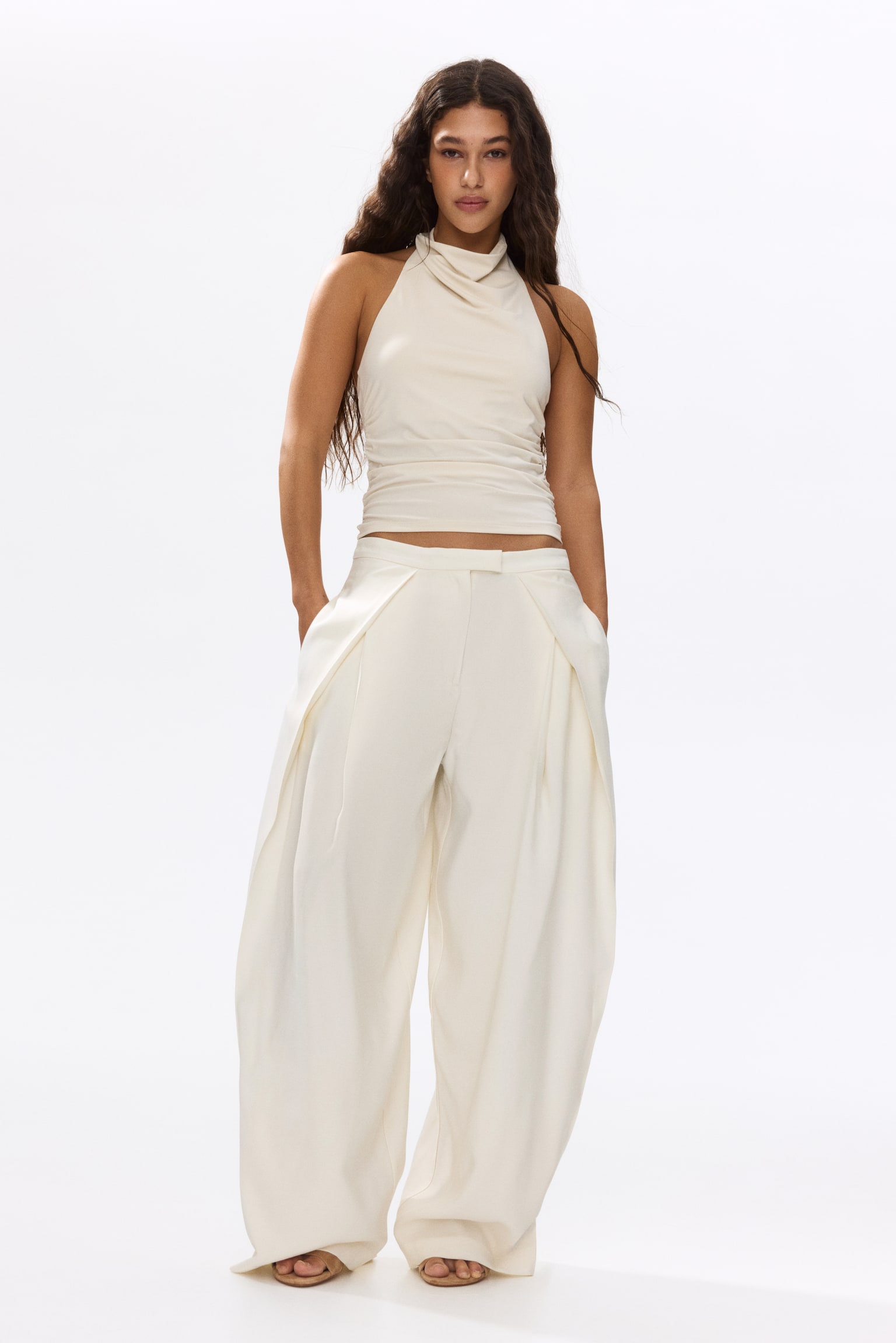 Pantalon à jambes ballon avec détails croisés - Crème/Brun foncé - 2