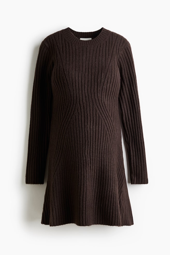 MAMA Geripptes Strickkleid - Dunkelbraun/Rot/Hellbeige/Helles Greige - 1