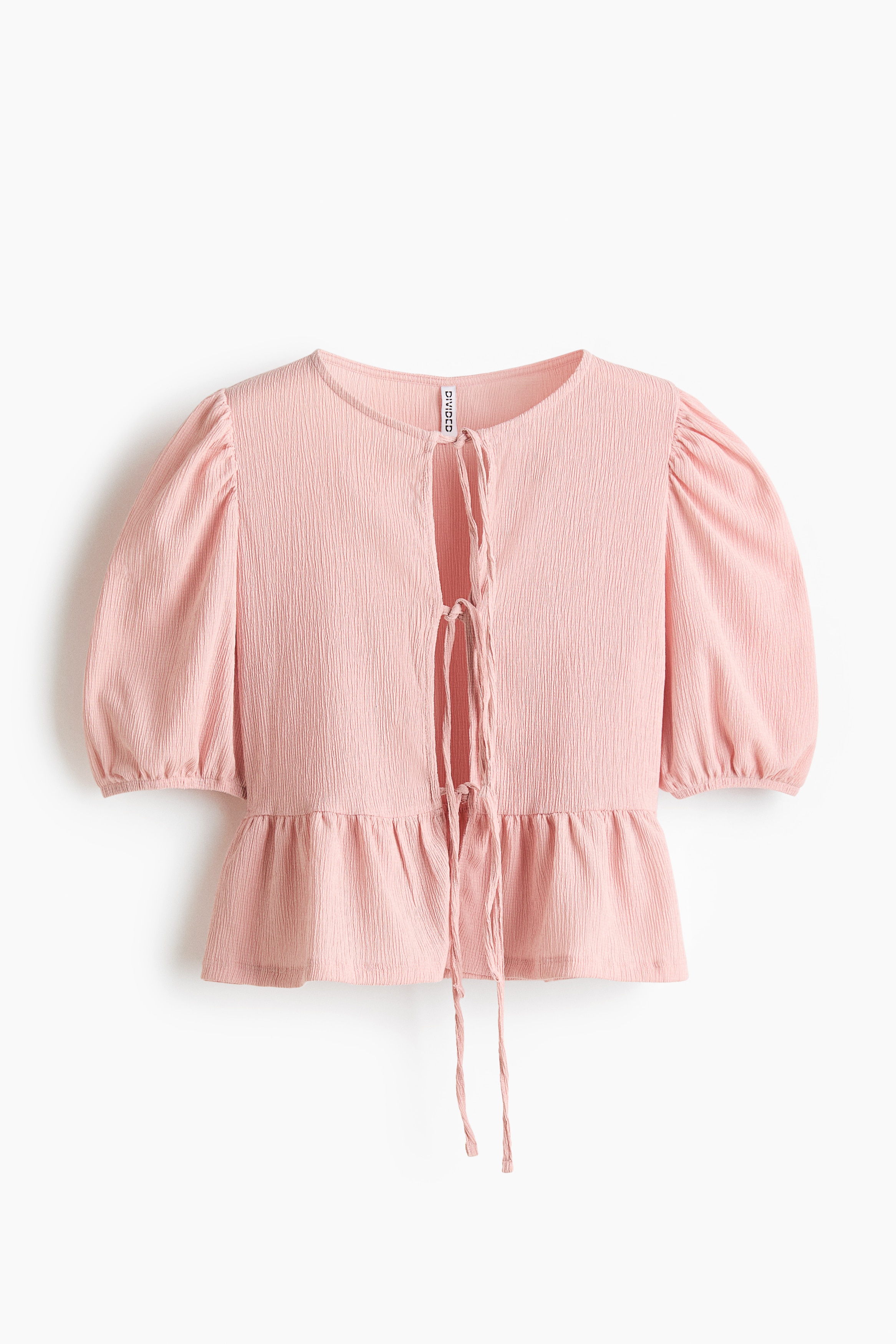 Tie-front peplum top - Light pink/Burgundy