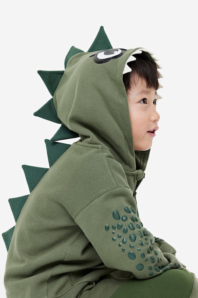 Appliquéd zip-through hoodie - Dark khaki green/Dinosaur - 1
