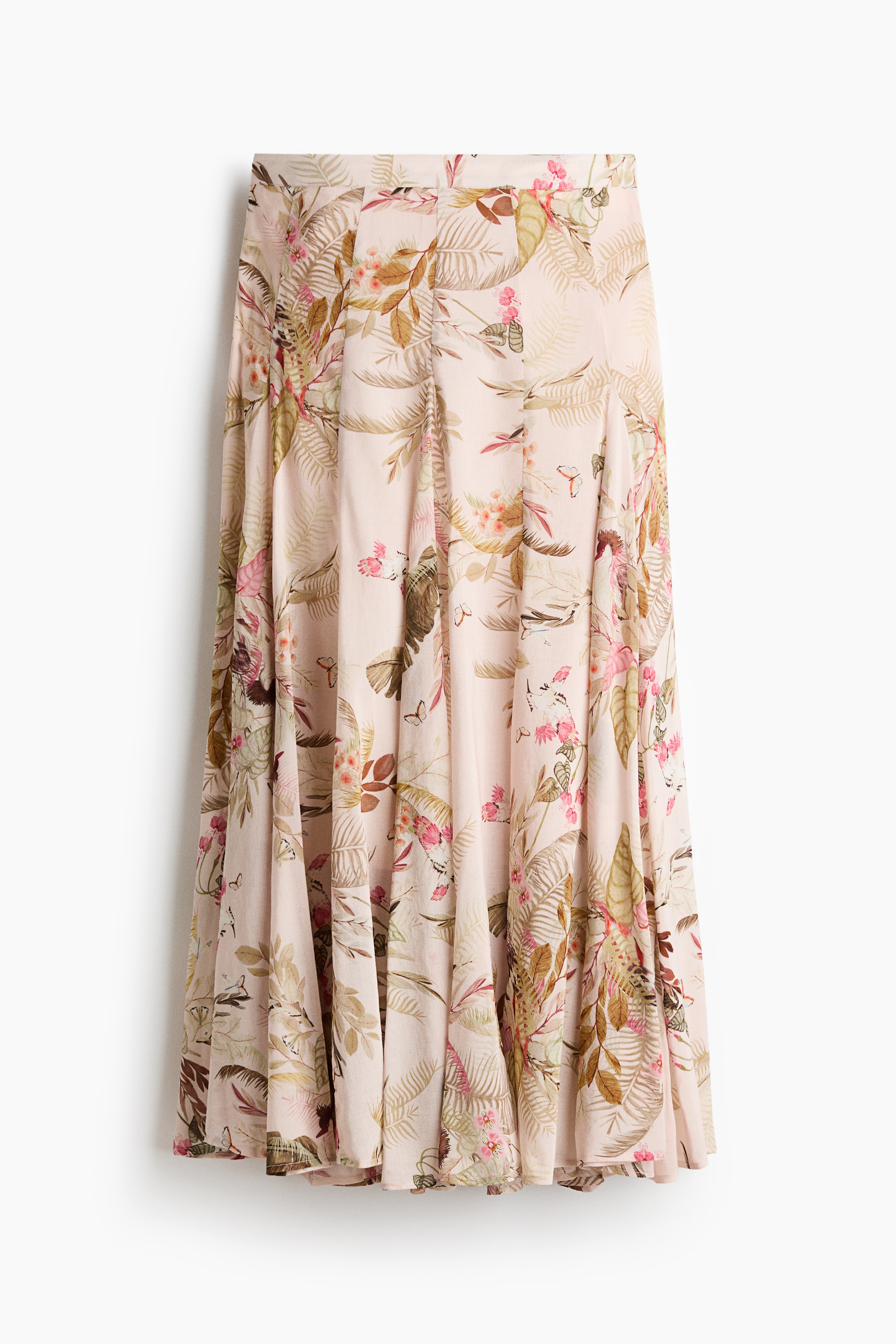 Flared viscose-blend skirt - Light peach pink/Floral