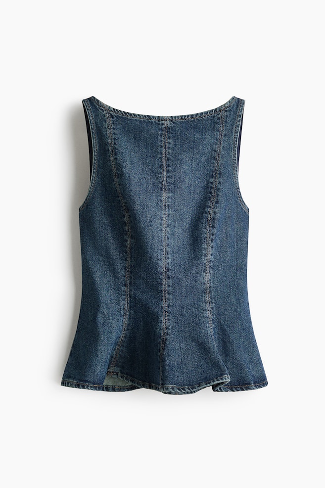 Denim Peplum Top - Dark denim blue/Light beige/Denim blue - 1