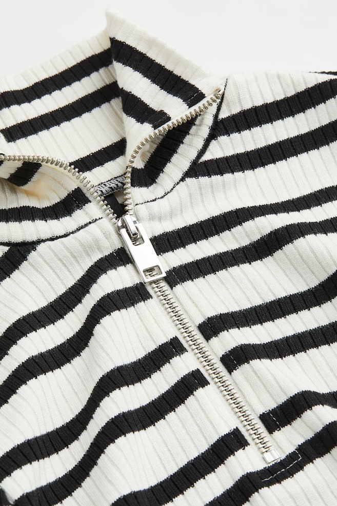 Zip-top rib-knit top - White/Striped/White/Striped - 2