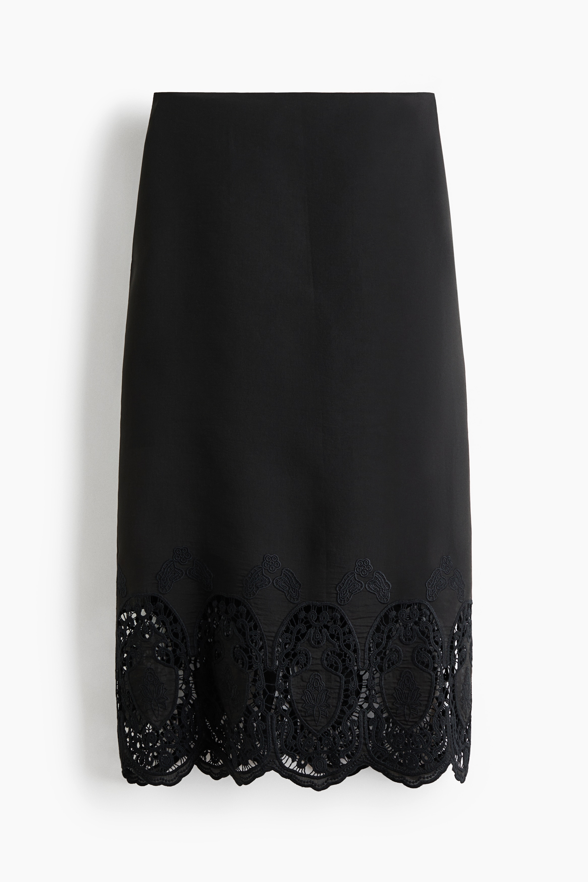 Kjol med broderie anglaise - Svart