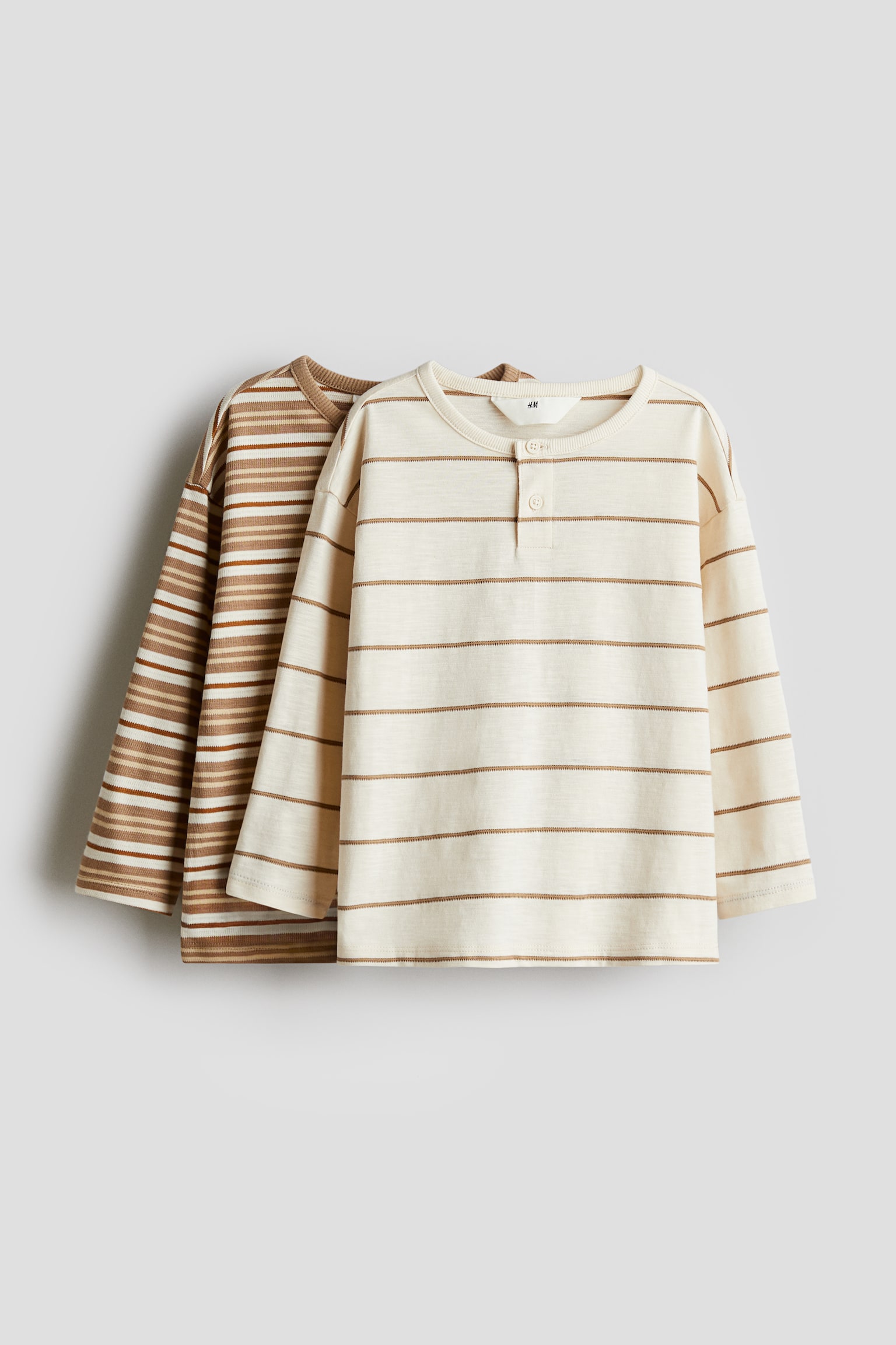 2-pack Henley tops - Brown/Striped - 1