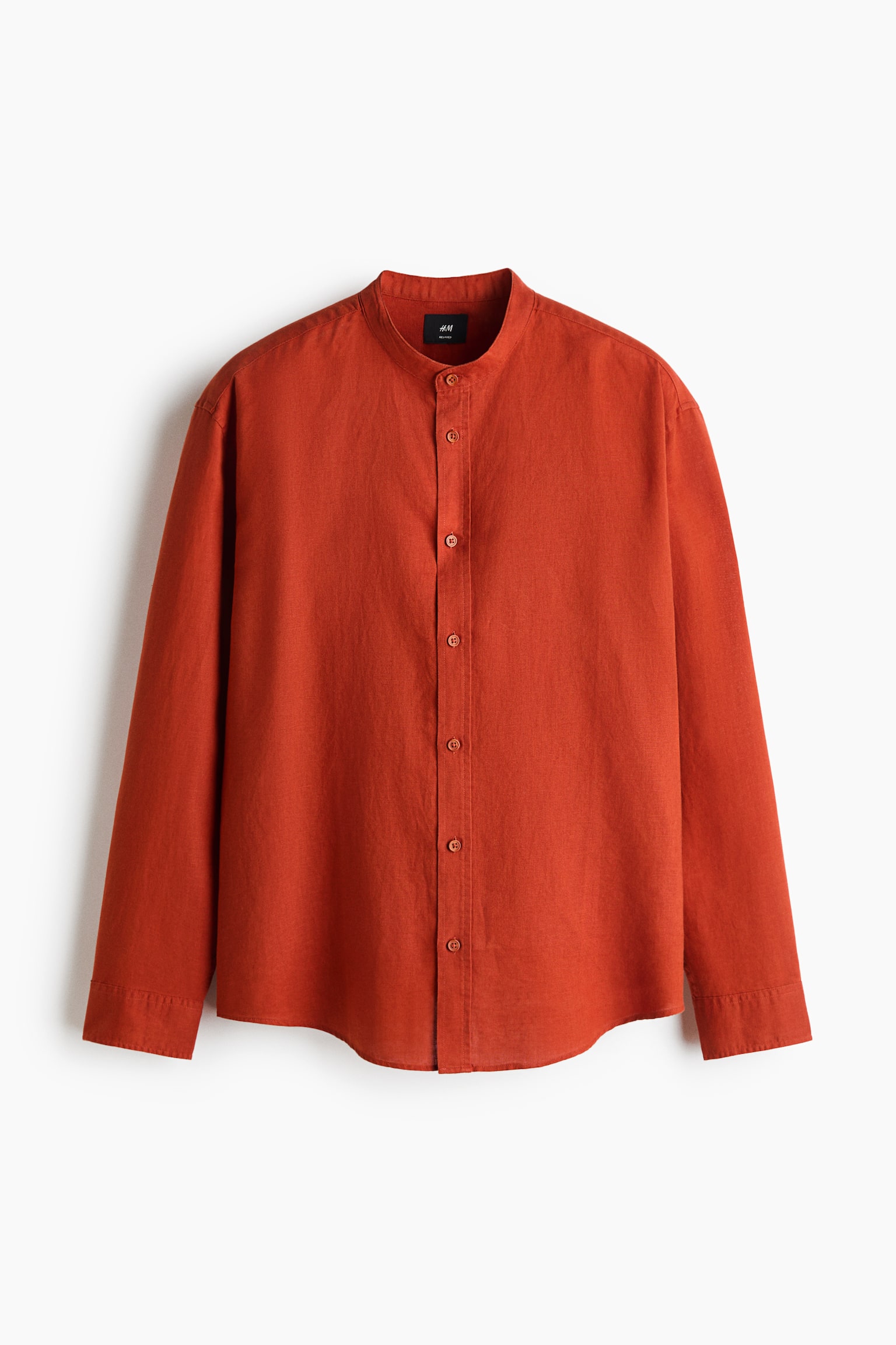 Relaxed Fit Linen-blend shirt - Dark orange/Dark khaki green