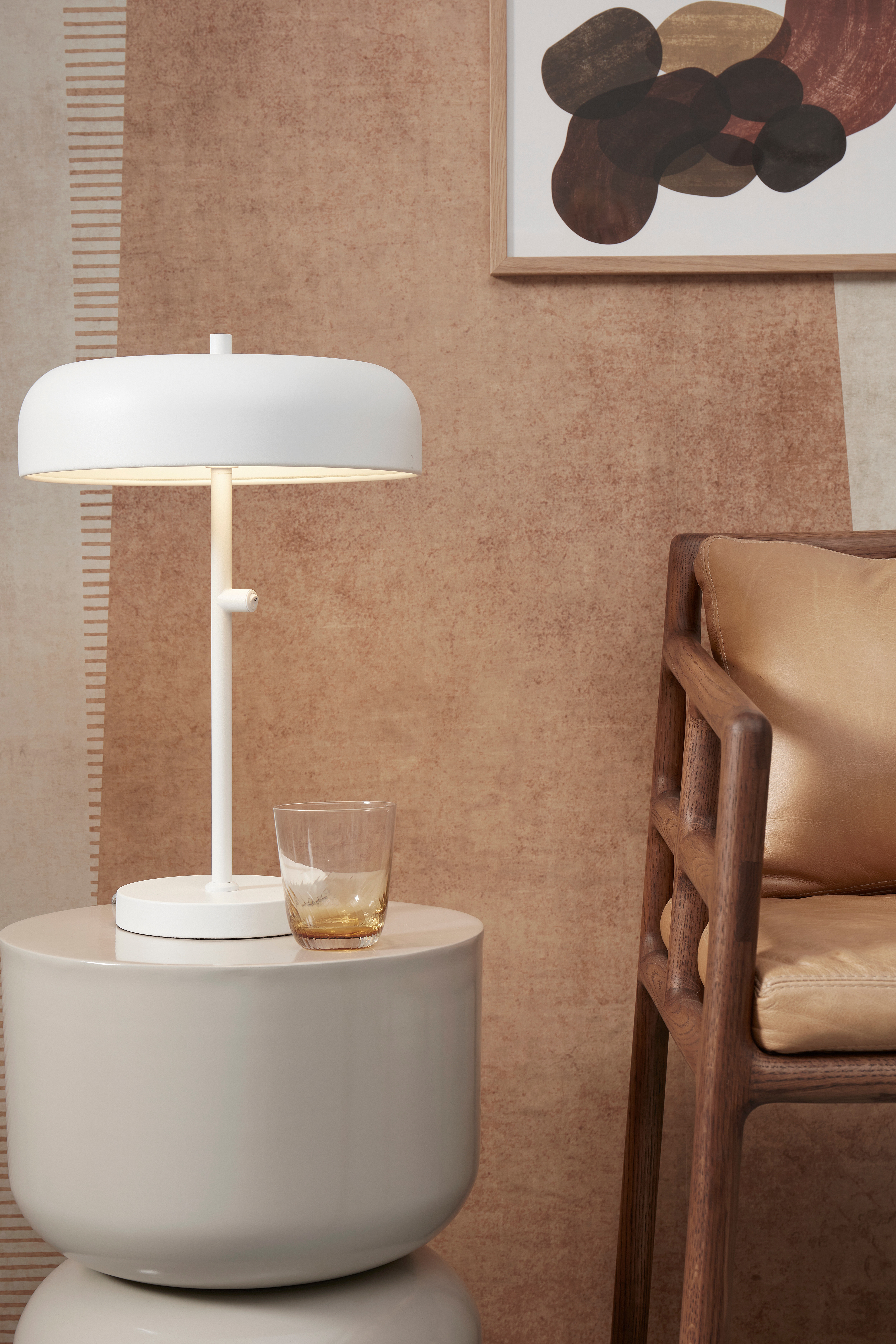 Porto Tischlampe - Weiß/Senf/Hellgrau