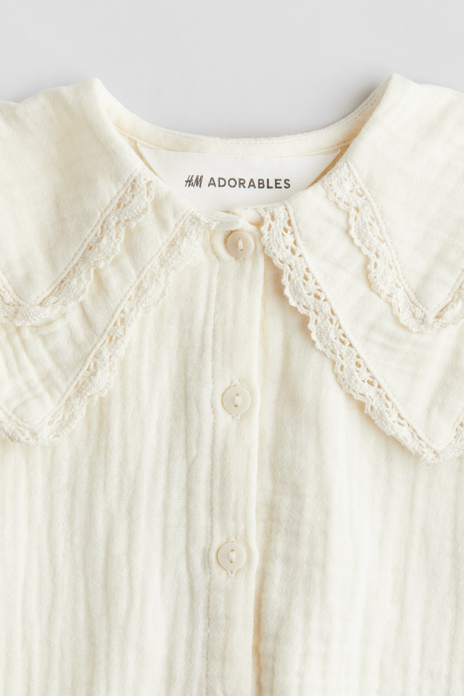 Lace-trimmed muslin blouse - Cream - 5