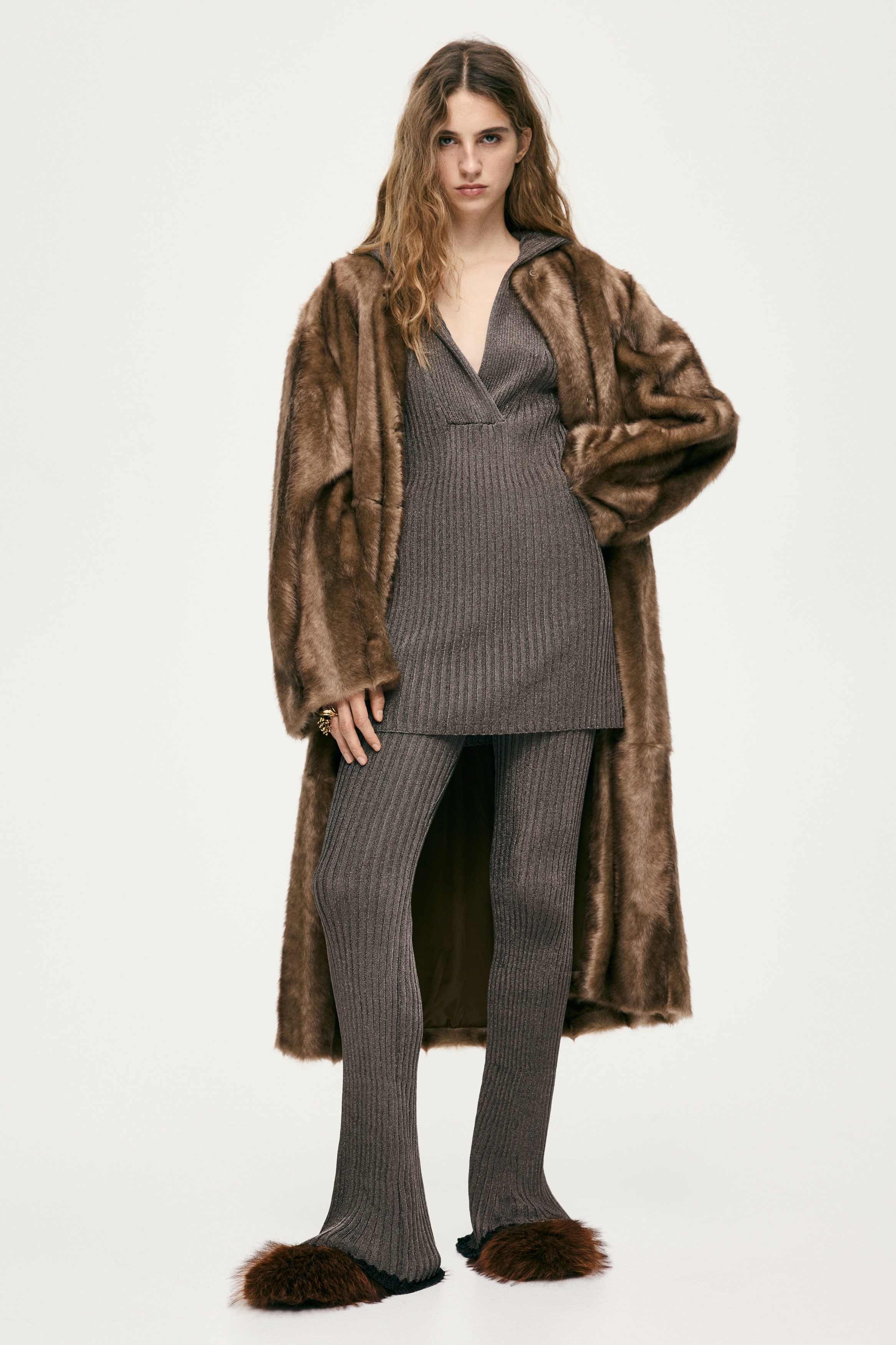 Metallic Rib-Knit Pants