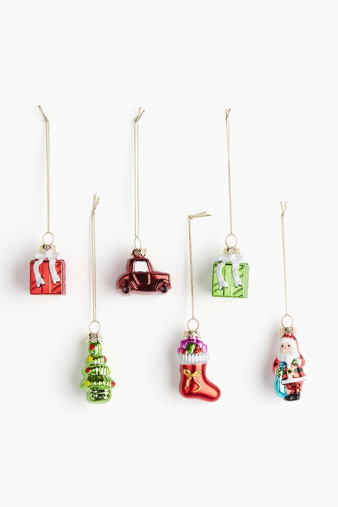 Lot de 6 décorations de Noël - Rouge/cadeaux/Doré/Argenté/Rouge/vert - 1
