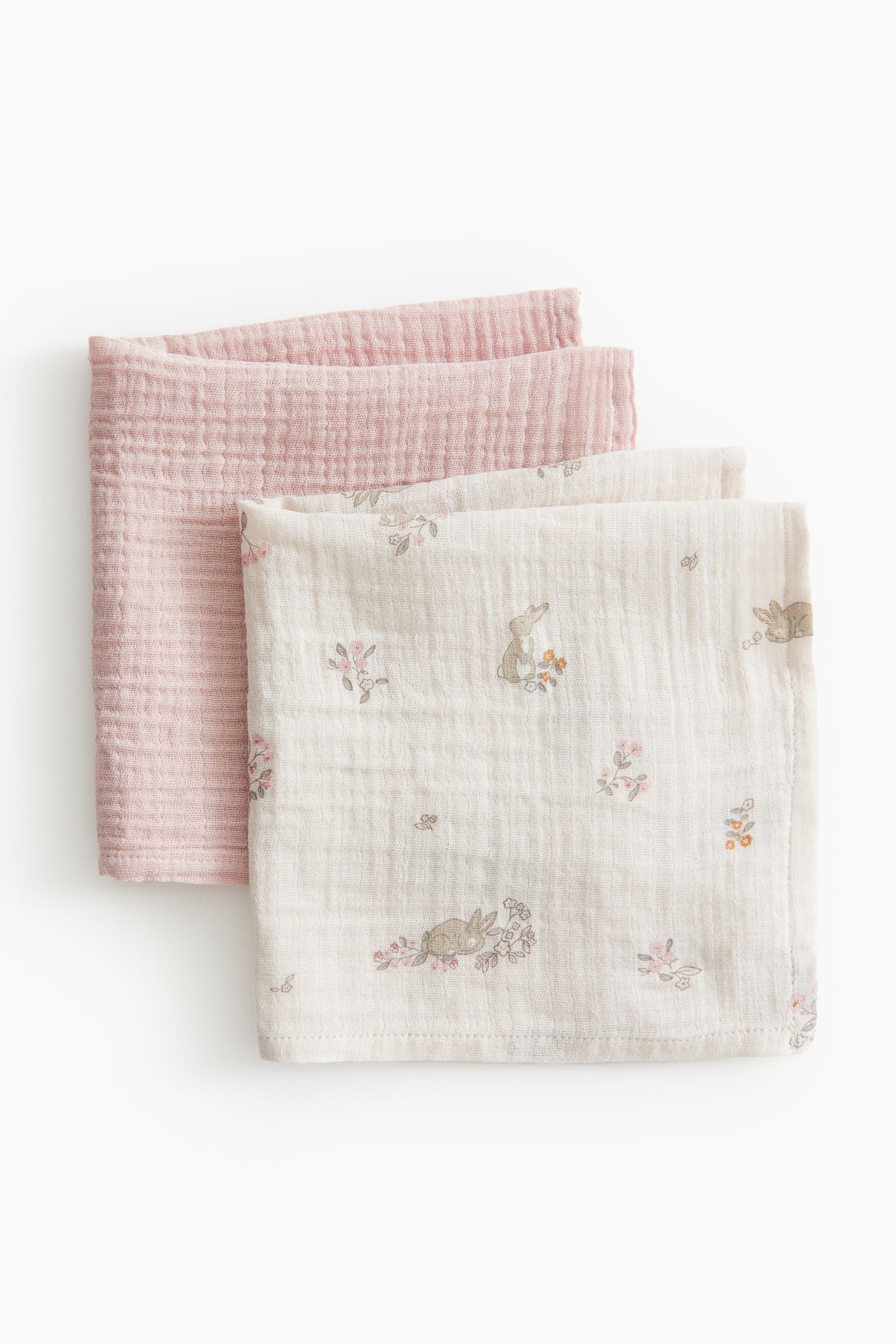 2-pack small muslin cloths - Light pink/Rabbits/White/Bears/White/Cars - 1