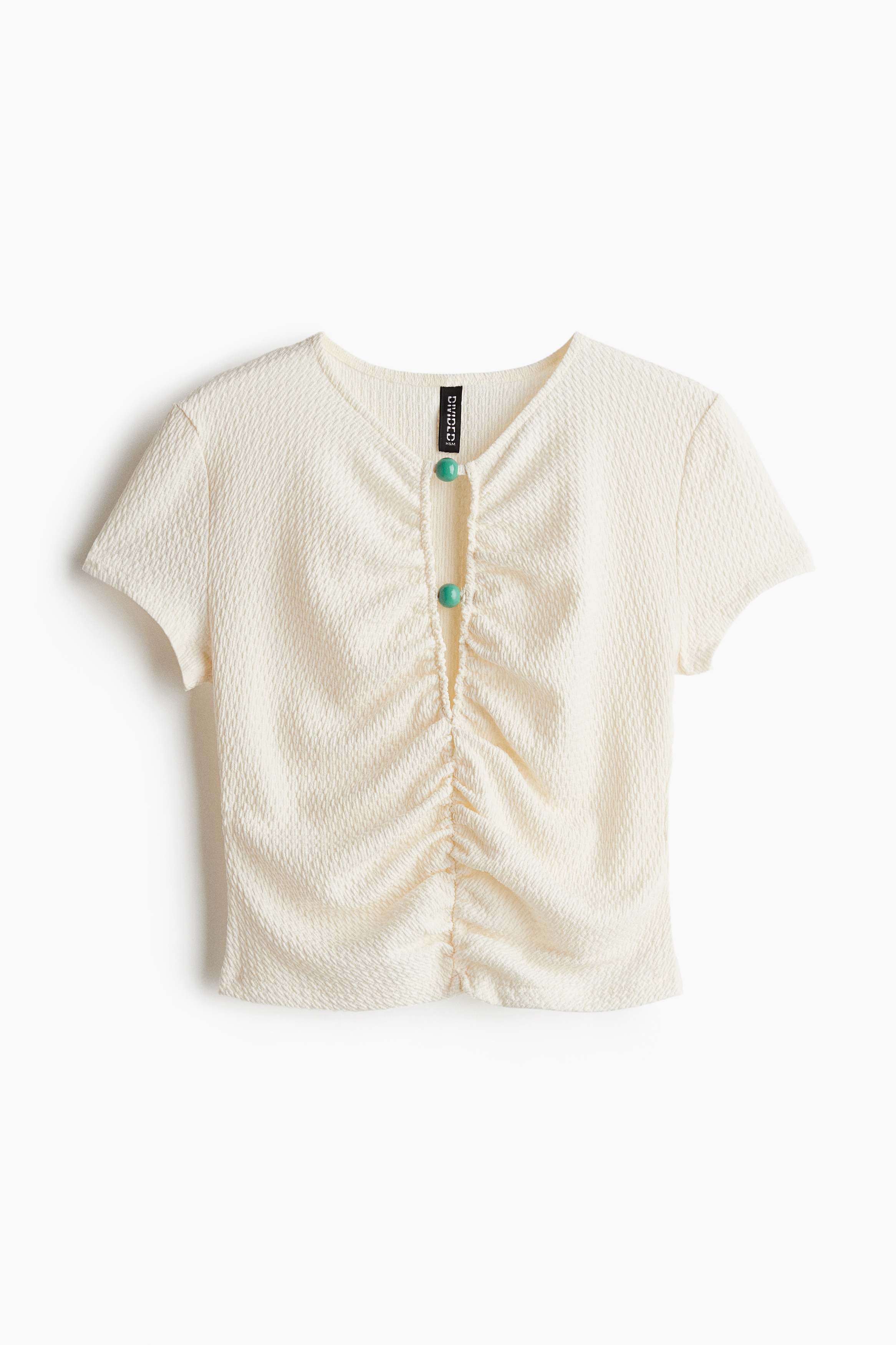 Top arricciato con perline decorative - Crema/Nero