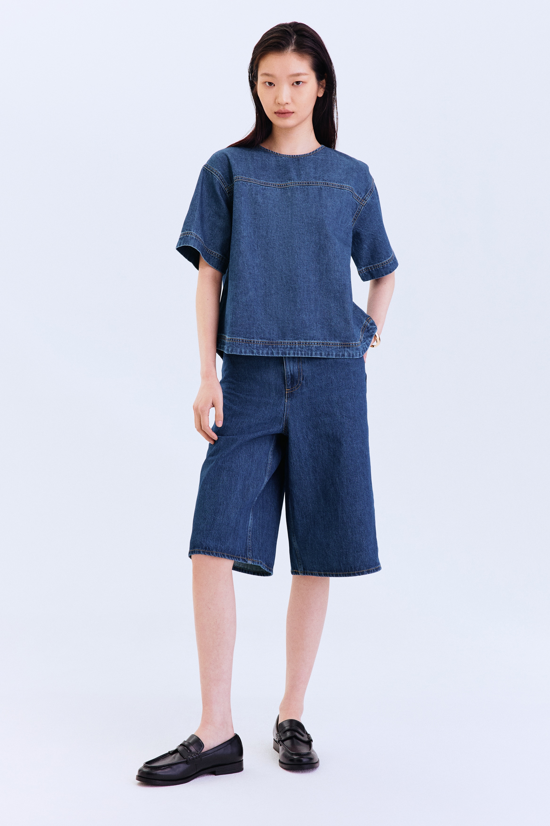 CHANEL デニムブルー 半袖トップス 半袖デニムトップス - デニムブルー - レディース | H&M JP
