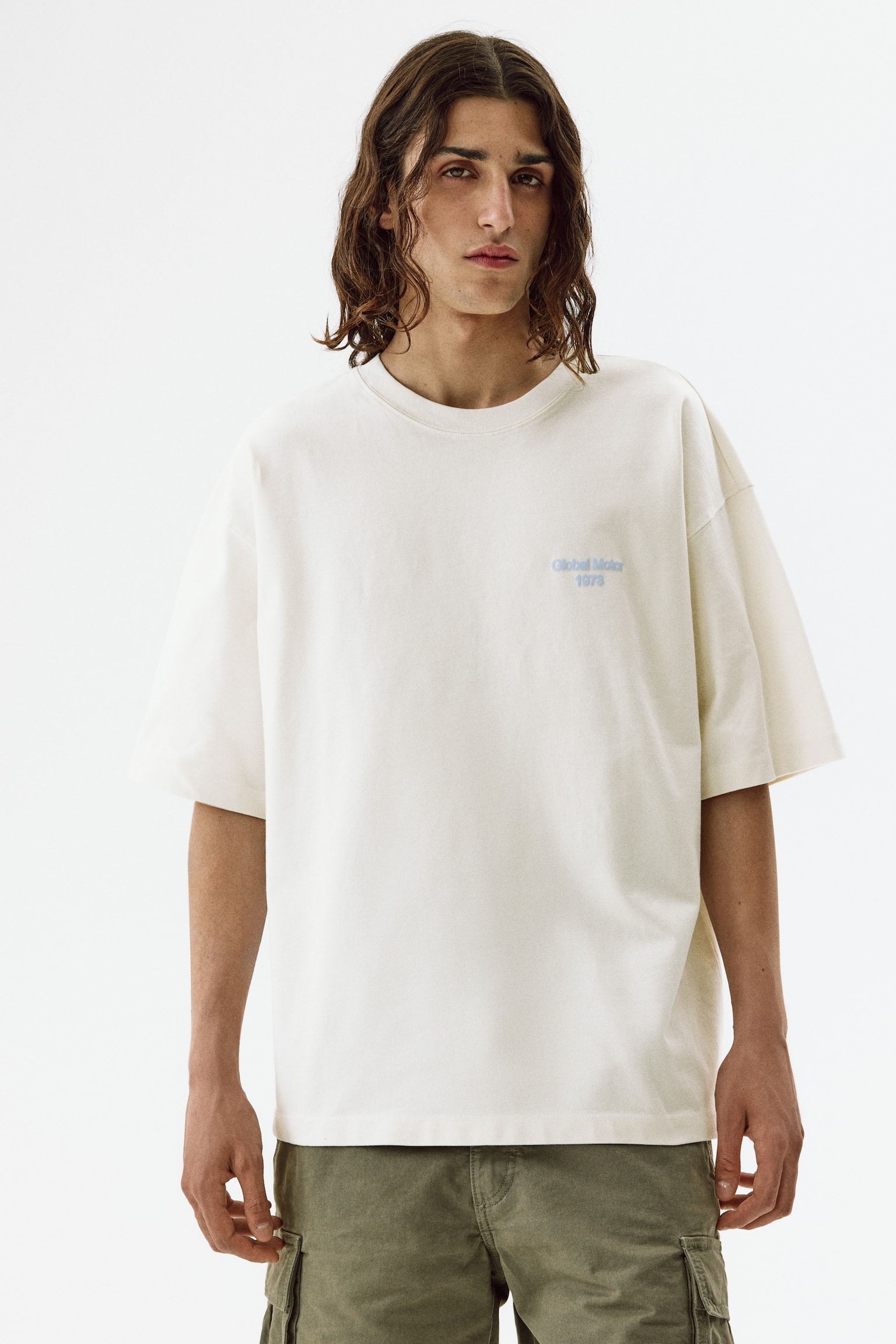 טישירט כותנה עם הדפס Oversized Fit-קרם/מכונית - 1