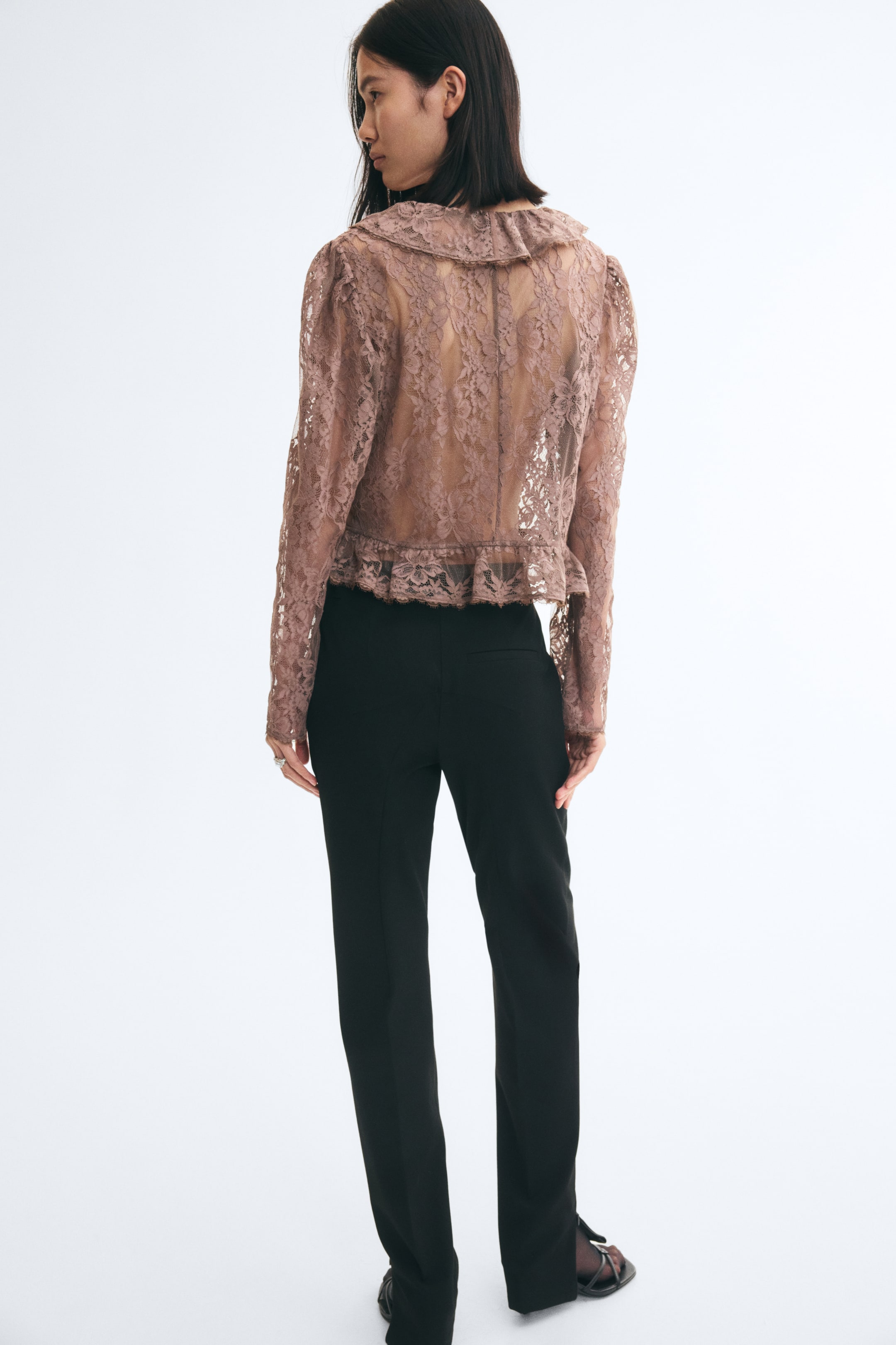 Ruffle-Trimmed Lace Top