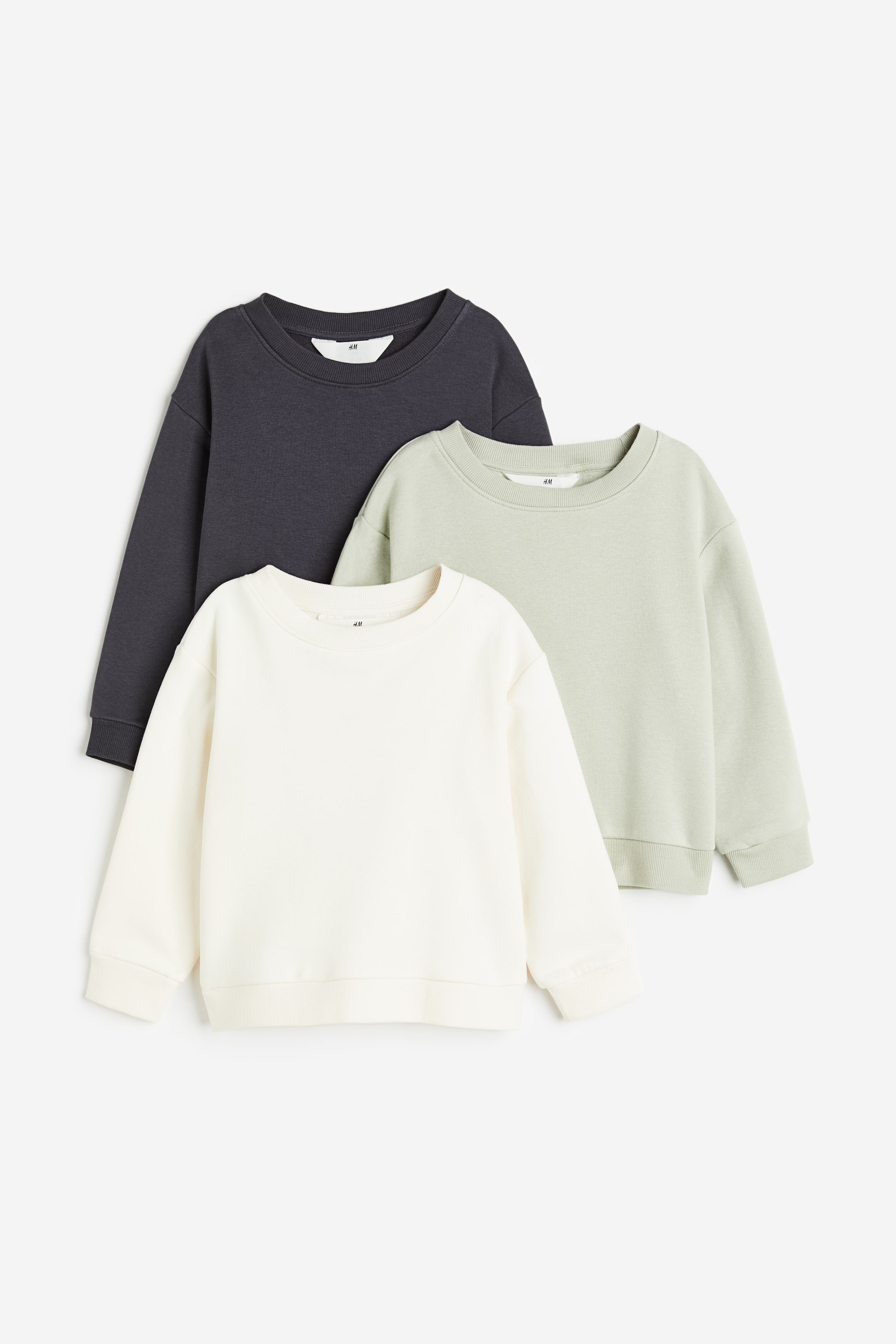 3-pack sweatshirts - Round neck - Long sleeve - Light green/Dark grey ...