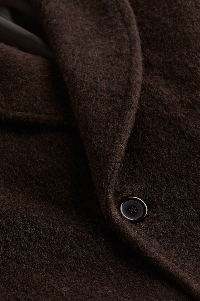 Dobbeltradet frakke i uldblanding - Mørkebrun - 4