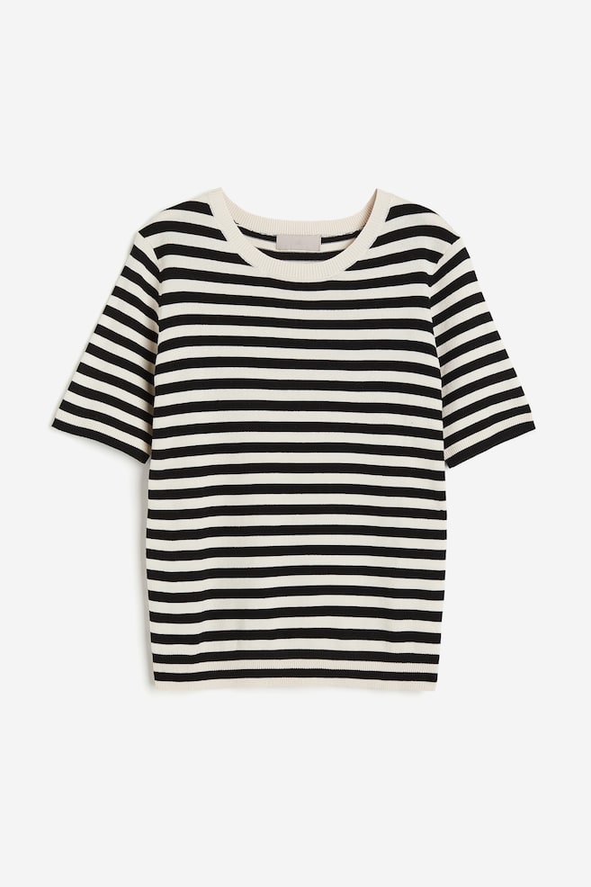 Fine-knit top - Cream/Black striped/Black/White - 2