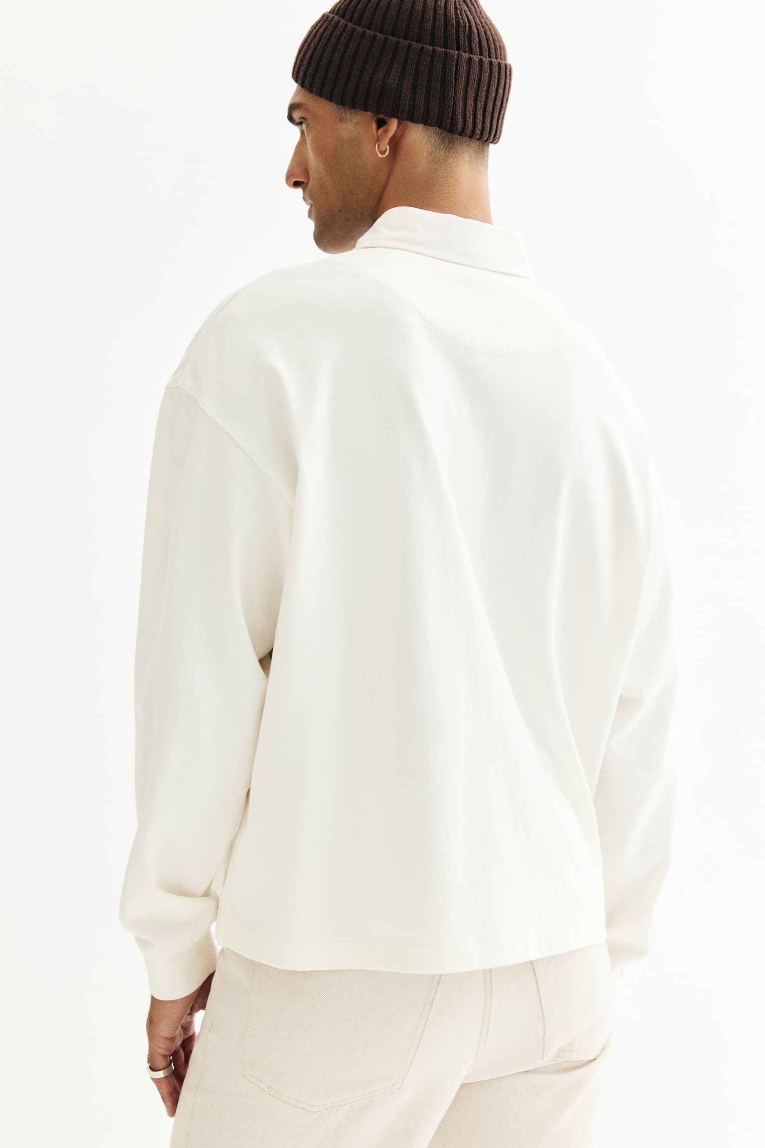 Loose Fit Cotton polo shirt - White/Light grey marl - 4