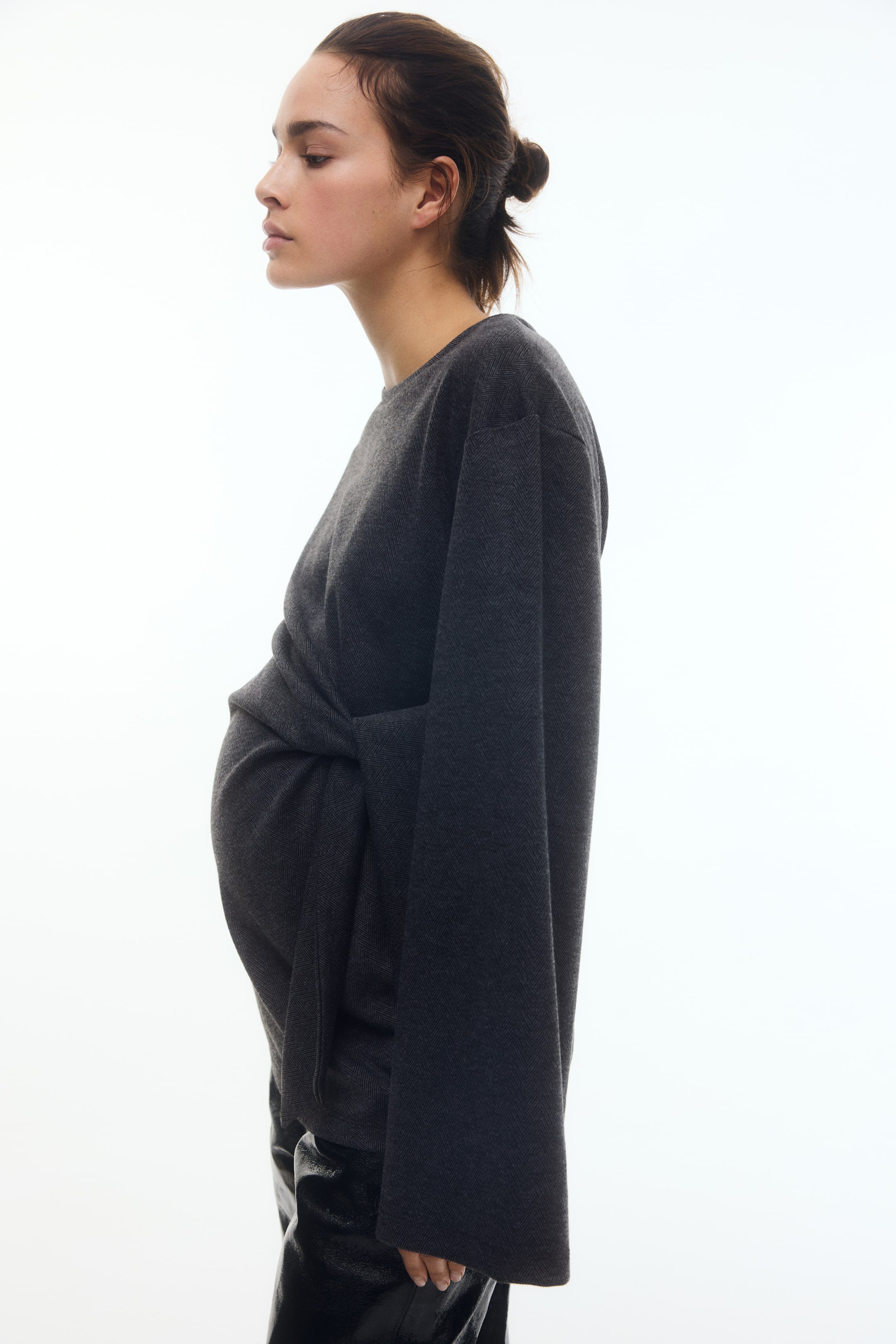 View larger image: MAMA Tie-Detail Top - Dark gray melange - Ladies | H&M CA 3