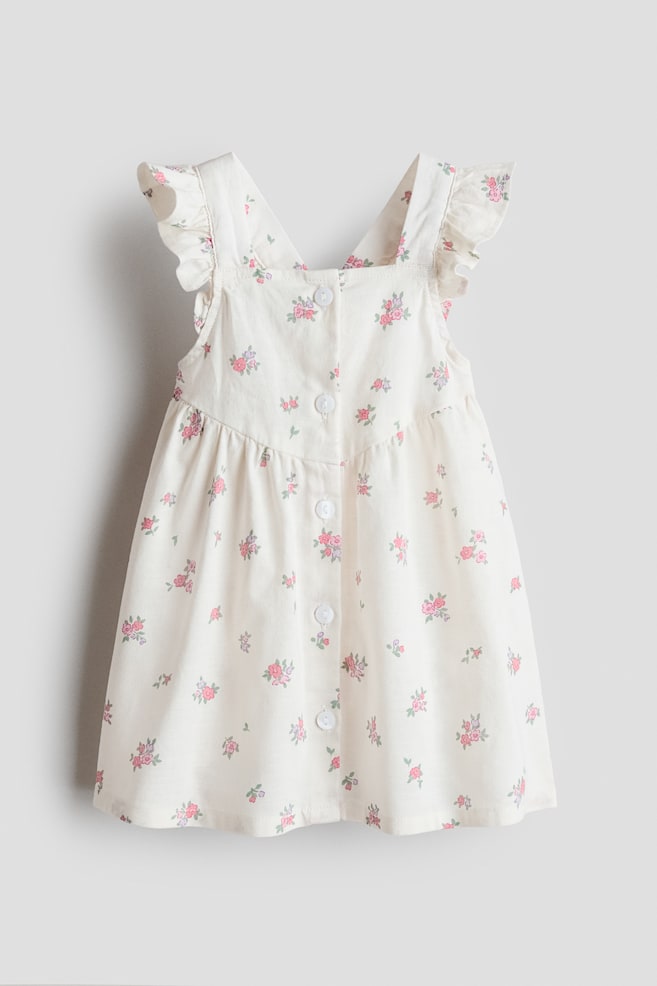 Flounce Trim Cotton Dress - White/Floral/Light green/Light yellow/Raspberry pink/Check/Cream/Floral - 1