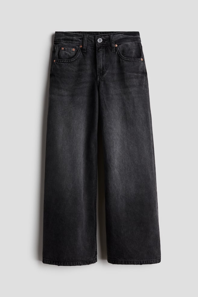 Super Wide Leg Jeans - Negru-prespălat - 1