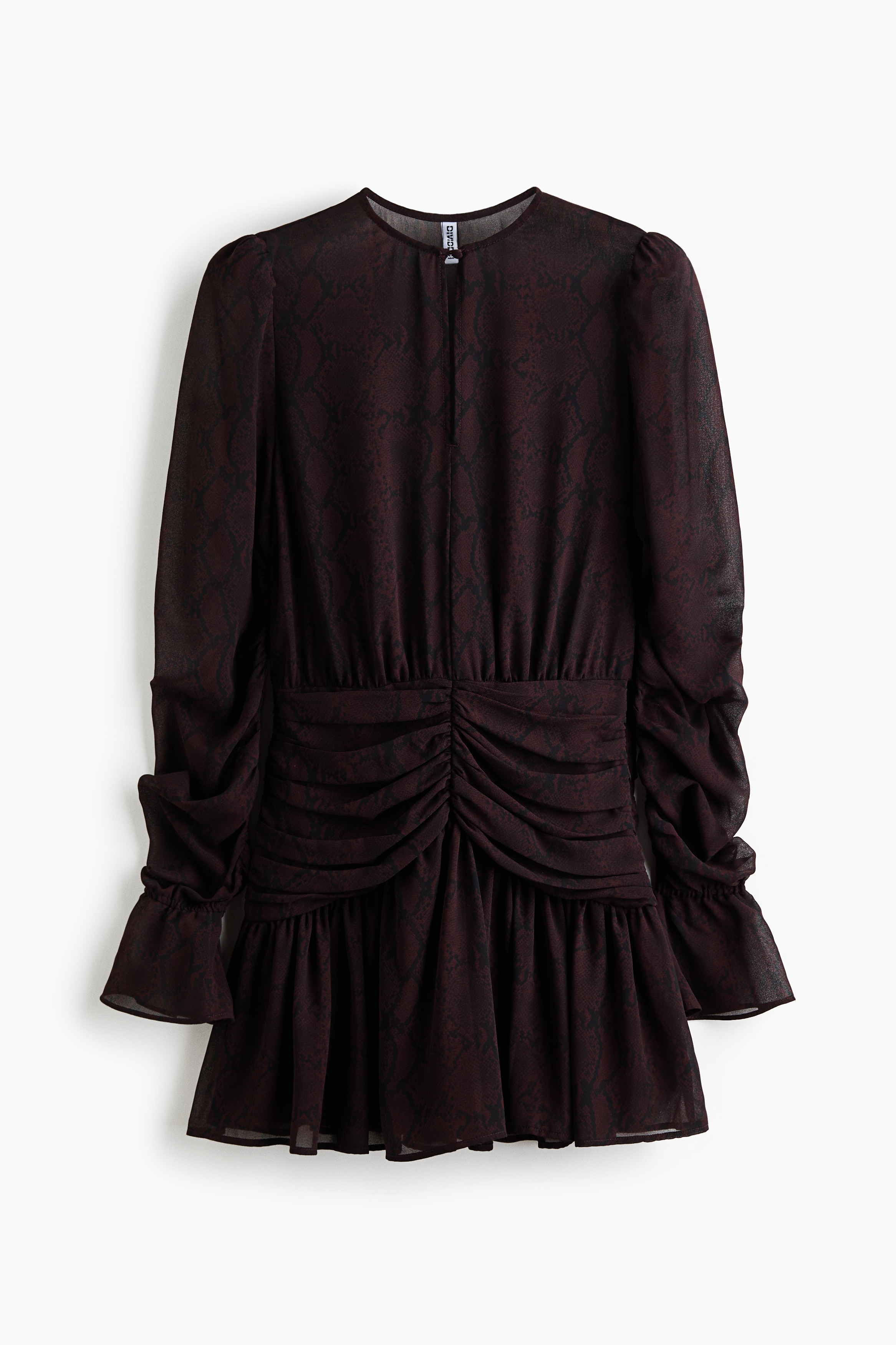 Robe froncée en mousseline - Brun foncé/motif
