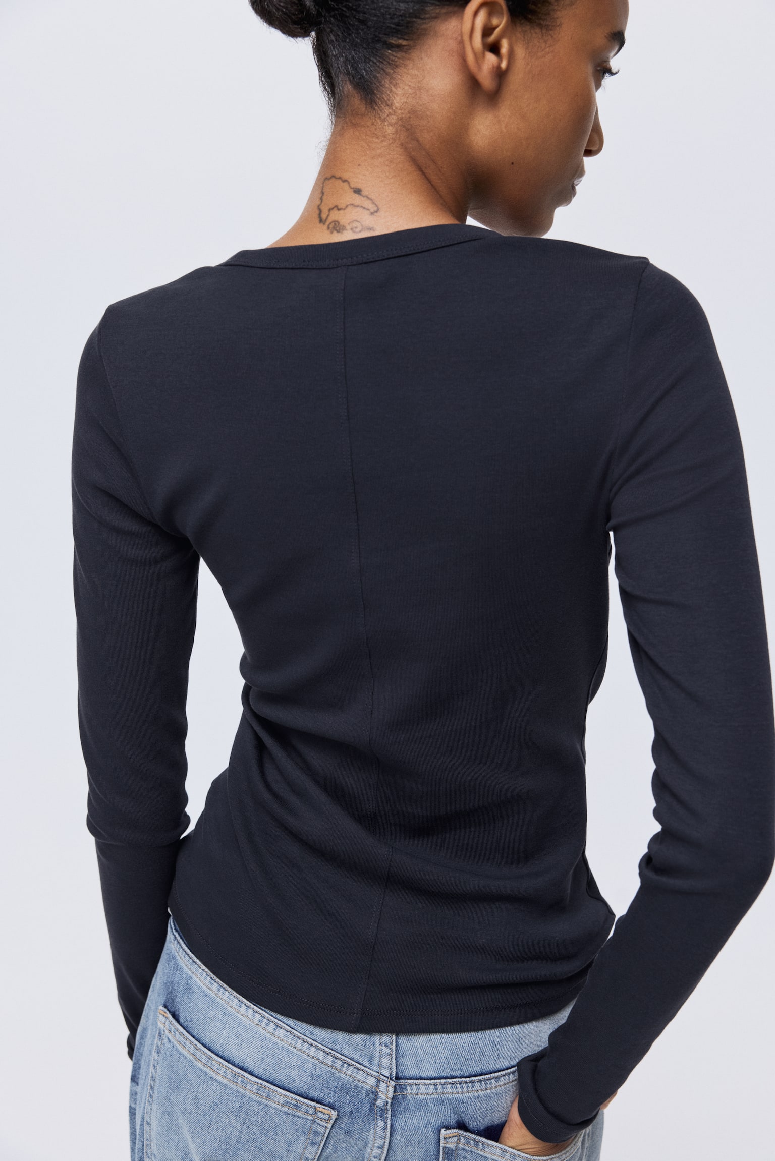 Long-sleeved jersey top - Navy blue/Black/Dusty brown/Light pink/Dark brown/Burgundy/White/Blue-grey/Light beige - 6