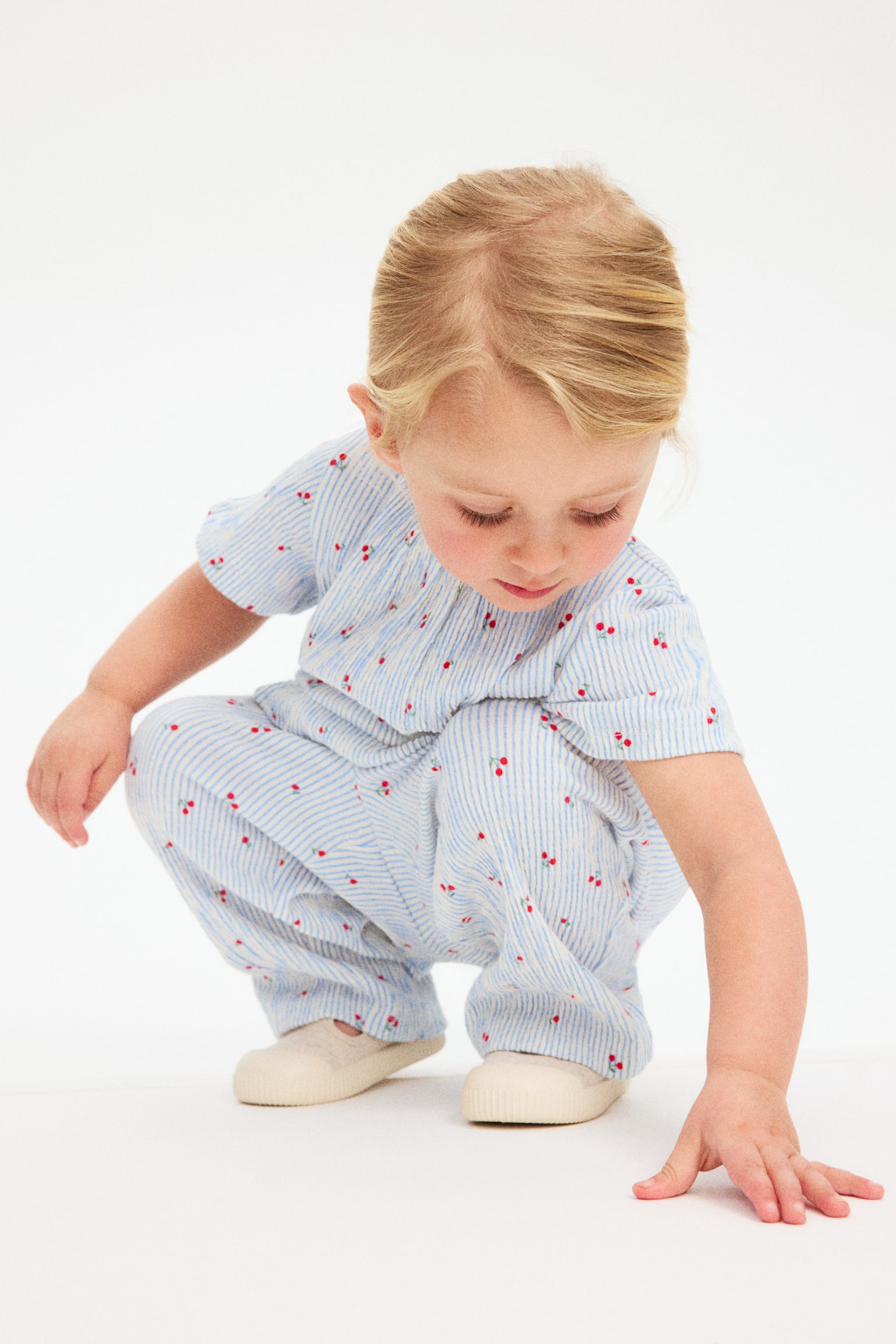 Crinkled romper suit - Light blue/Cherries/Light pink/Cherries - 5