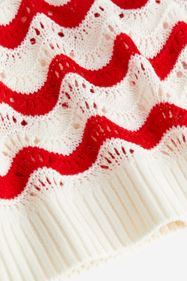 Pointelle-knit sweater vest - Red/Cream - 7