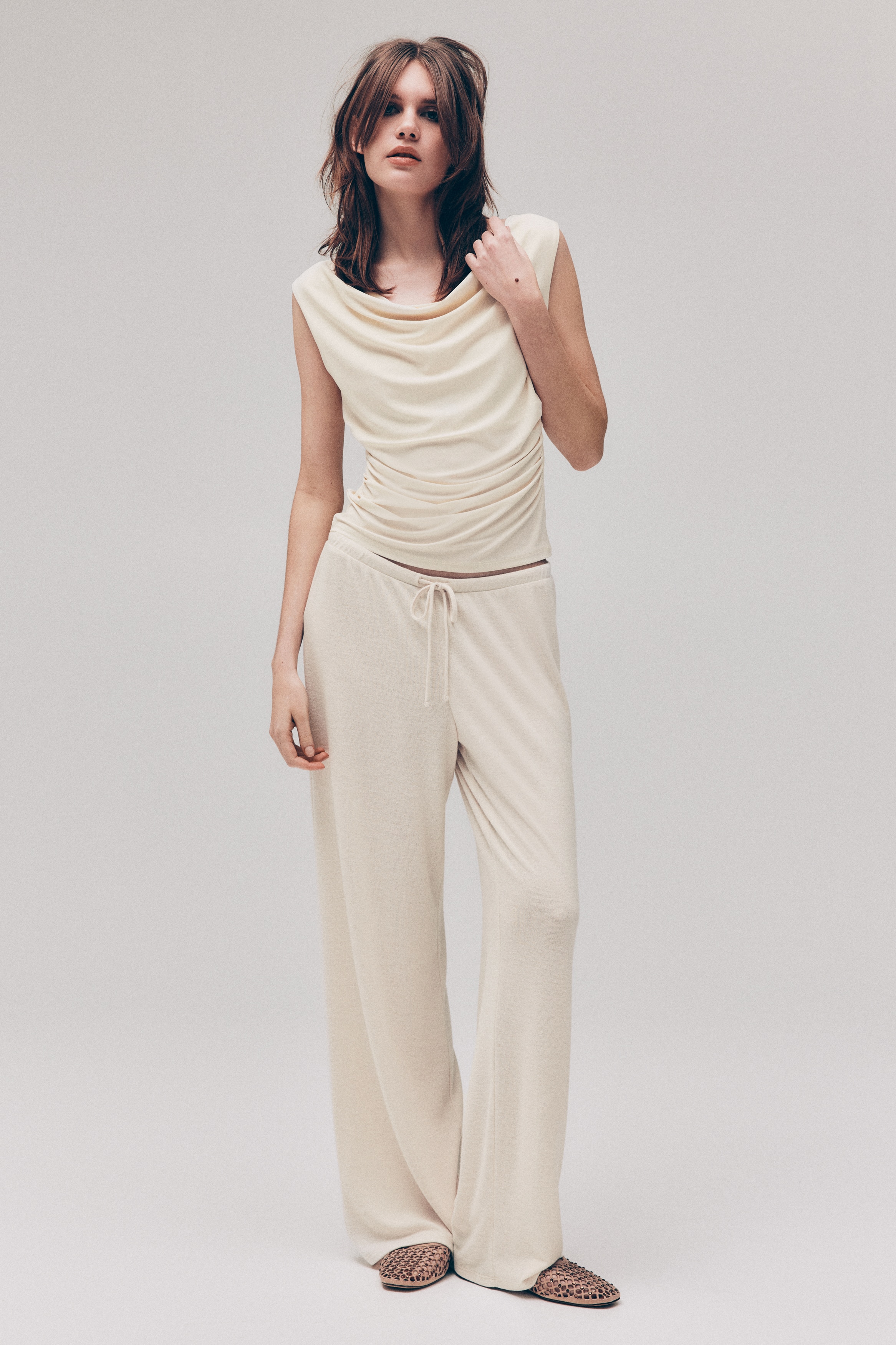 Fine-knit trousers - Light beige/Brown/Light blue
