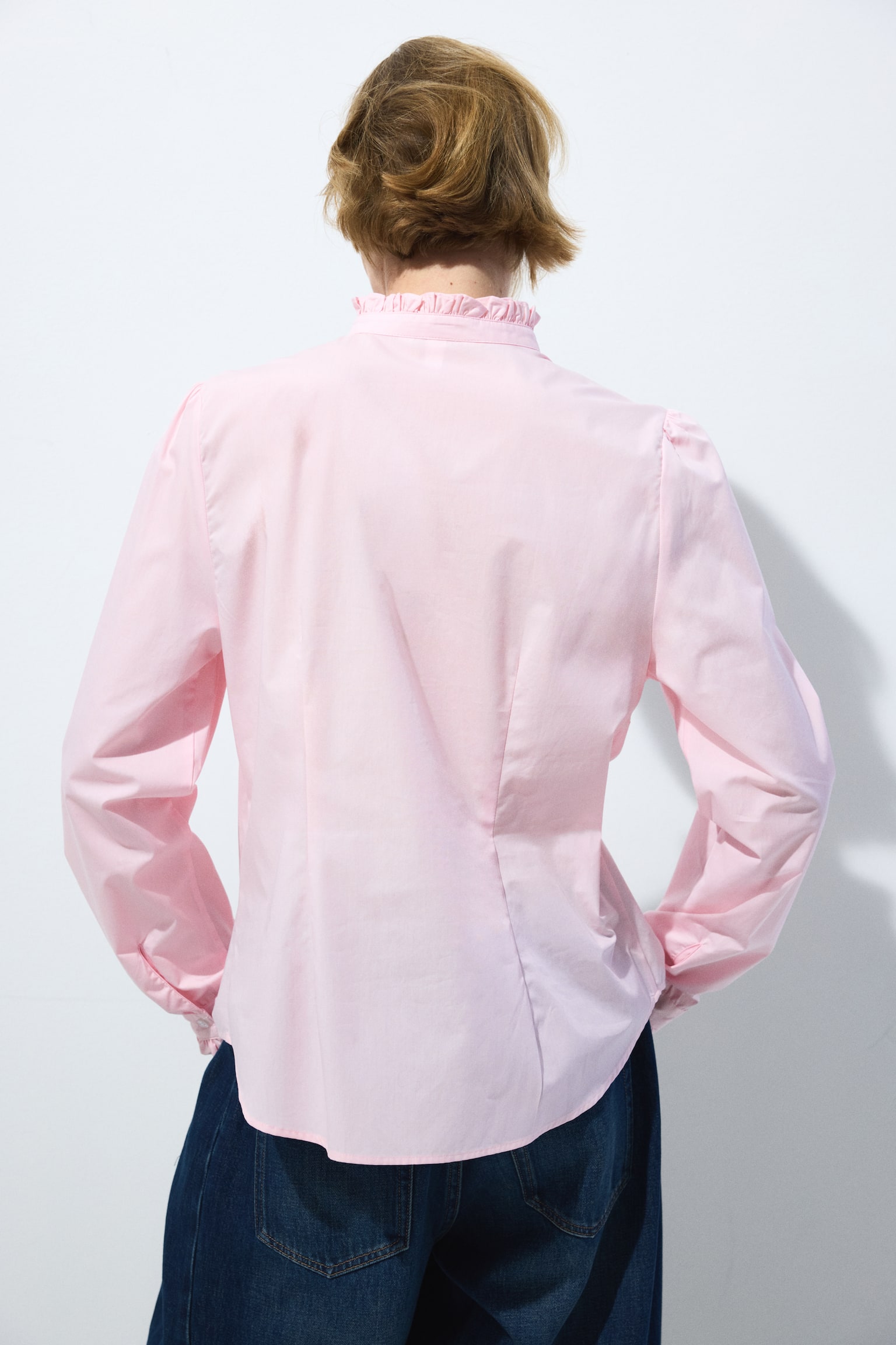 Frill-trimmed poplin blouse - Light pink/White/Red striped/Blue/Striped - 5