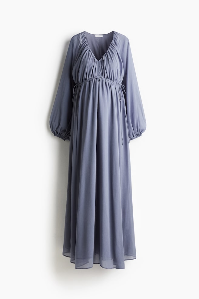 MAMA Maxi-jurk met ballonmouwen - Dusty blauw/Roomwit/bloemen/Wit/bloemen - 1