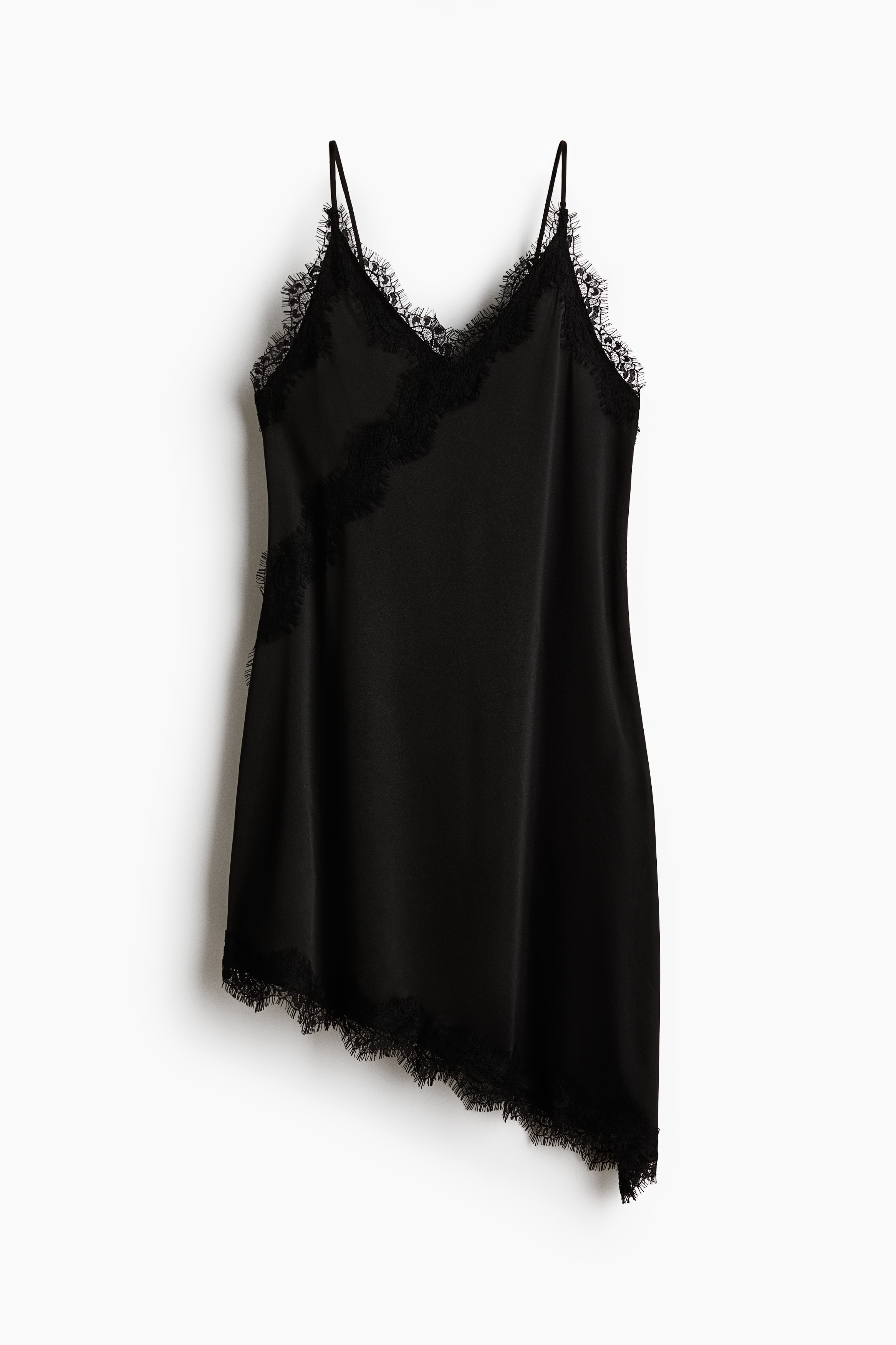 Lace-trimmed jersey slip dress - Black/Cream