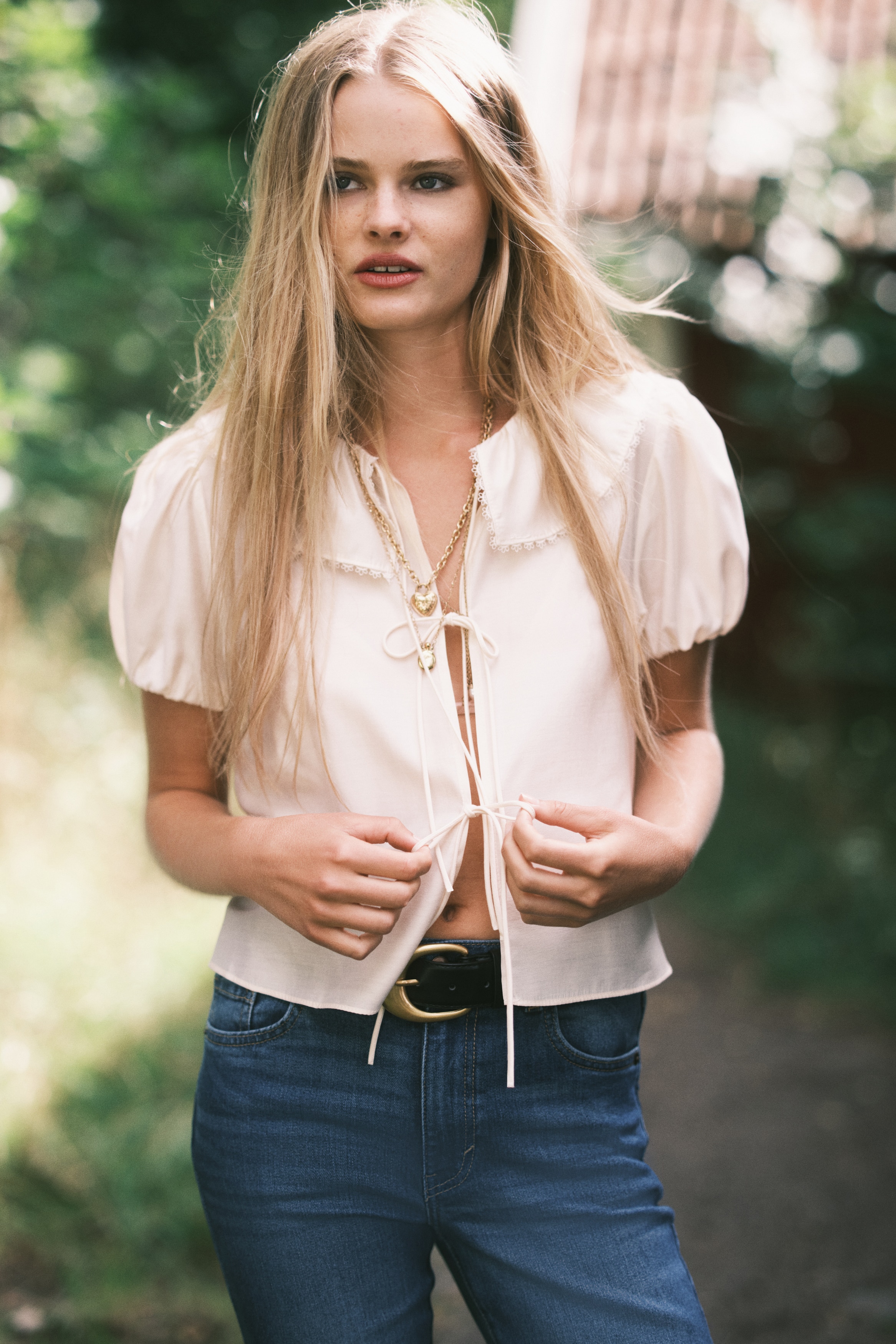 H & M - タイフロントブラウス - ホワイト