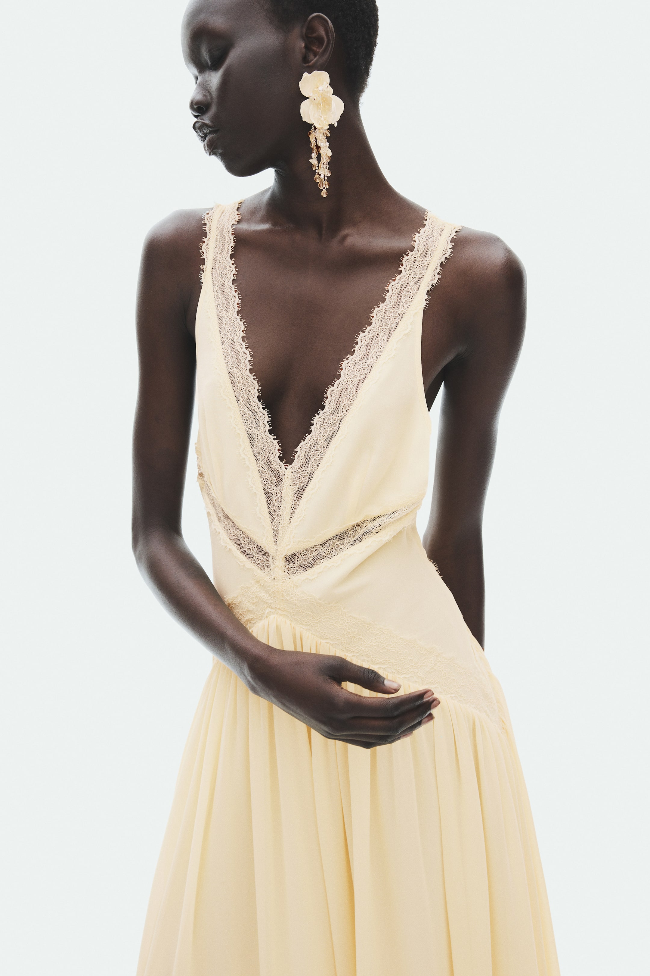 Lace-Inset Chiffon Dress
