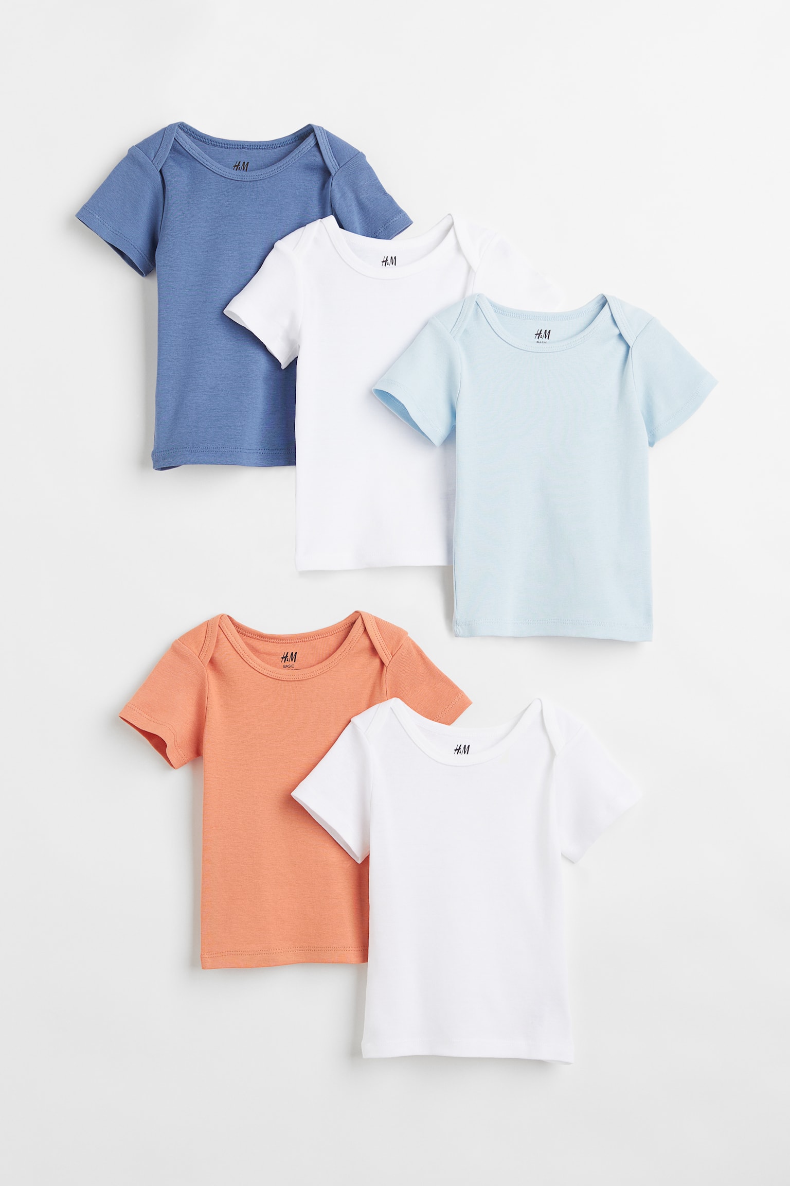 5-pack Cotton Tees - Blue/Orange/White - 1