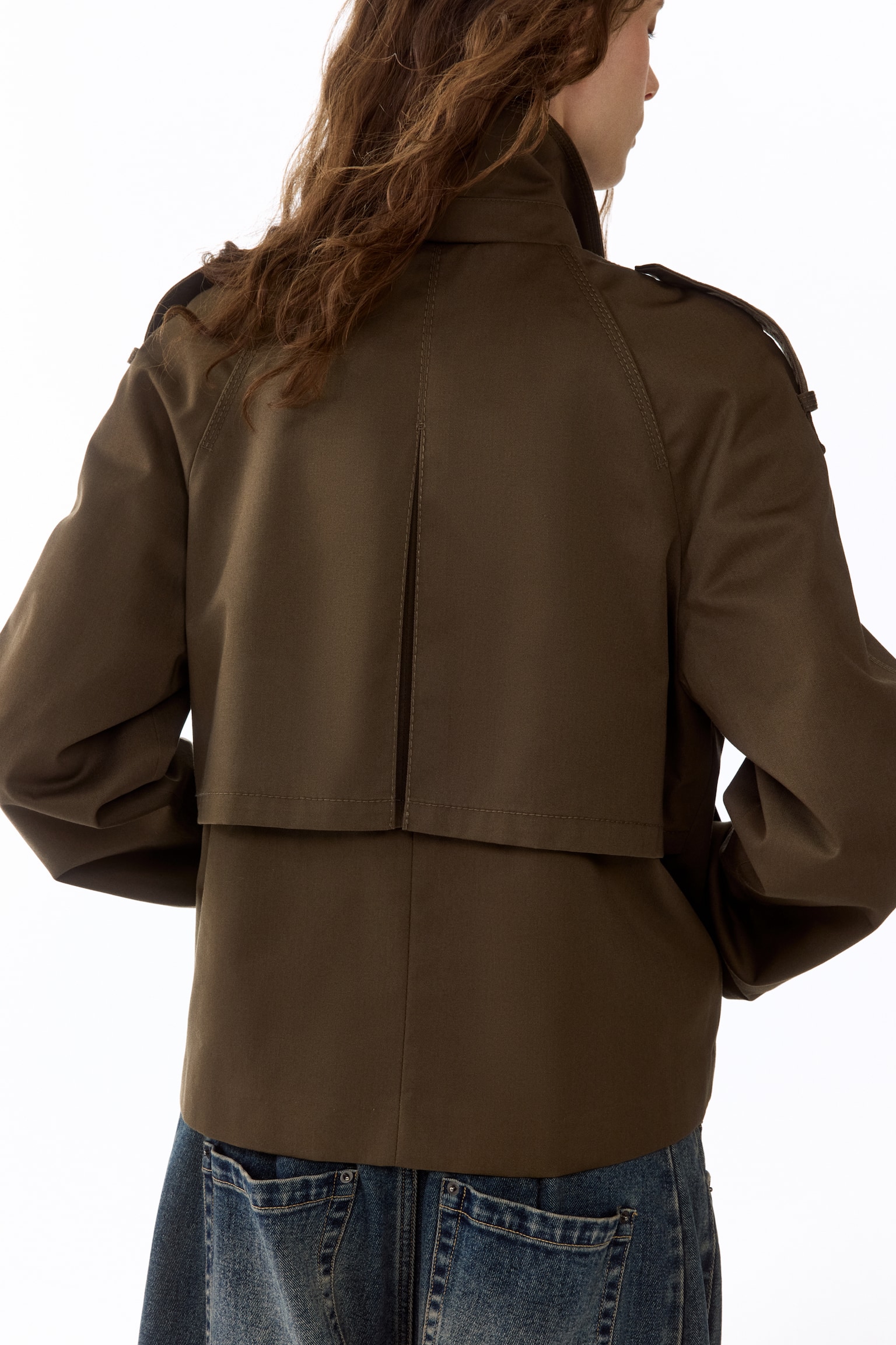 Short trench coat - Dark khaki green/Beige - 7
