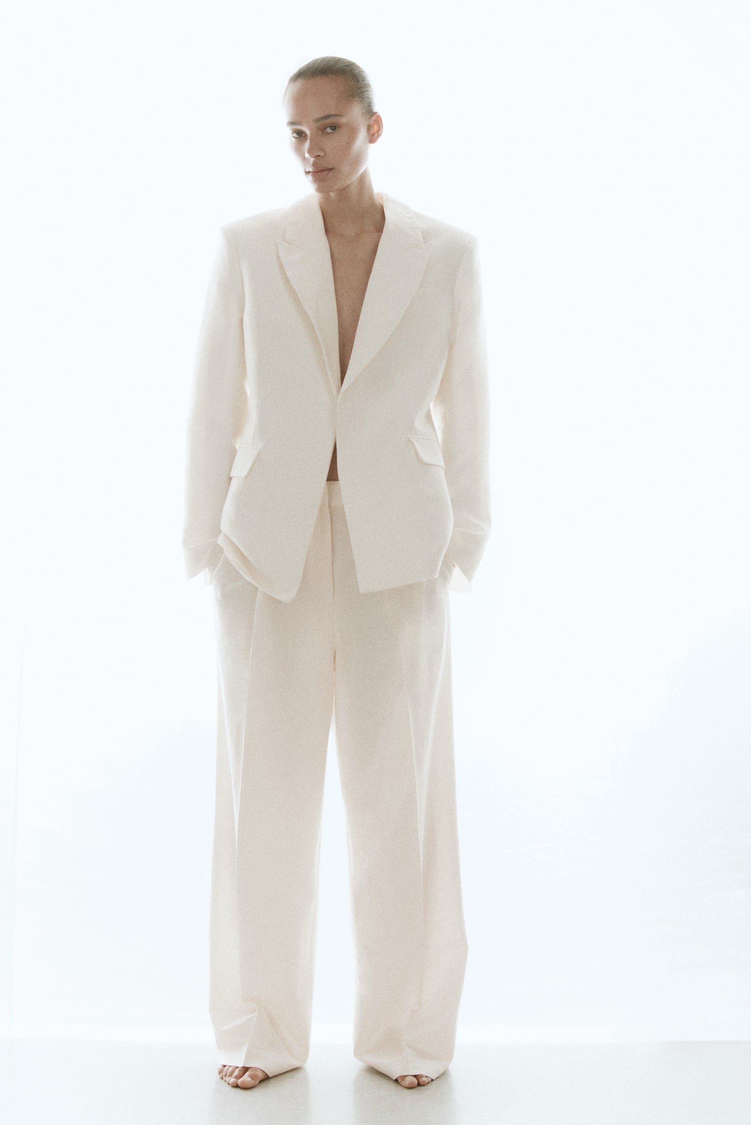 Linen-Blend Dress Pants - Cream/Black/Dark brown - 1