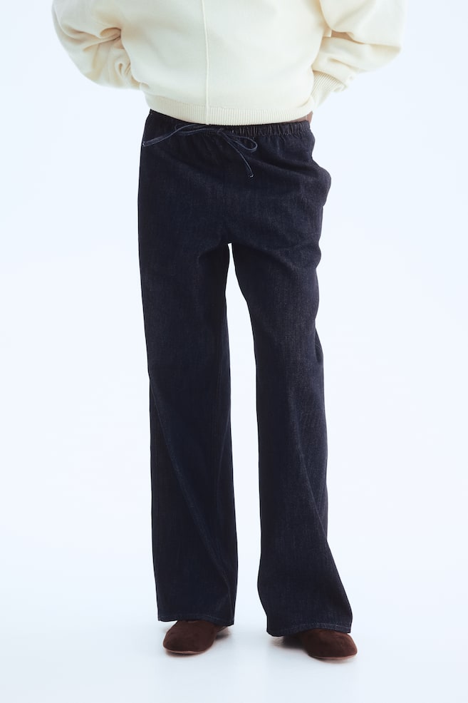 Denim drawstring trousers-Dark denim blue - 6