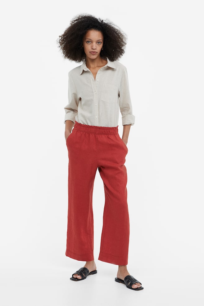 Ankle-length linen trousers - Red/Light beige/Black/Light blue/Shells/dc/dc/dc - 1