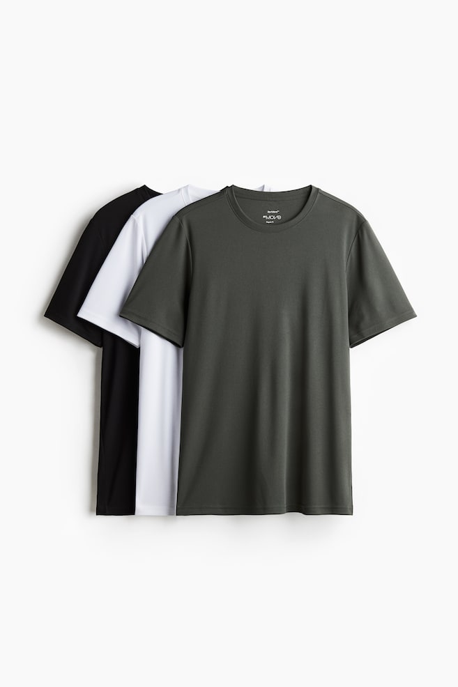 3-Pack Regular-Fit Sports Shirts with DryMove™ - Dark khaki green/black/white/White/gray/blue/Black - 1