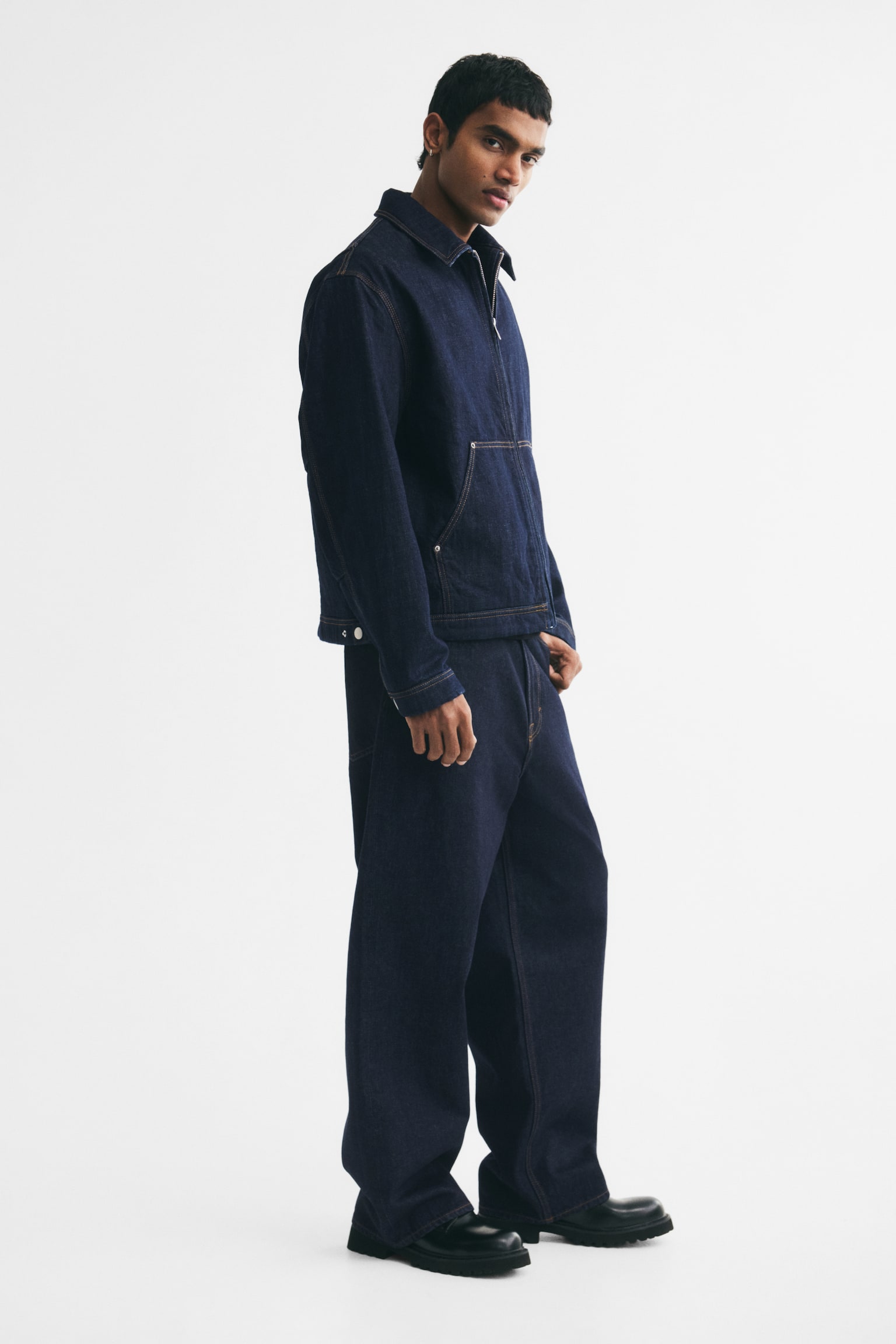 Мужская куртка H&M Denim Workwear, цвет: Тёмный джинсовый синий — фото 5