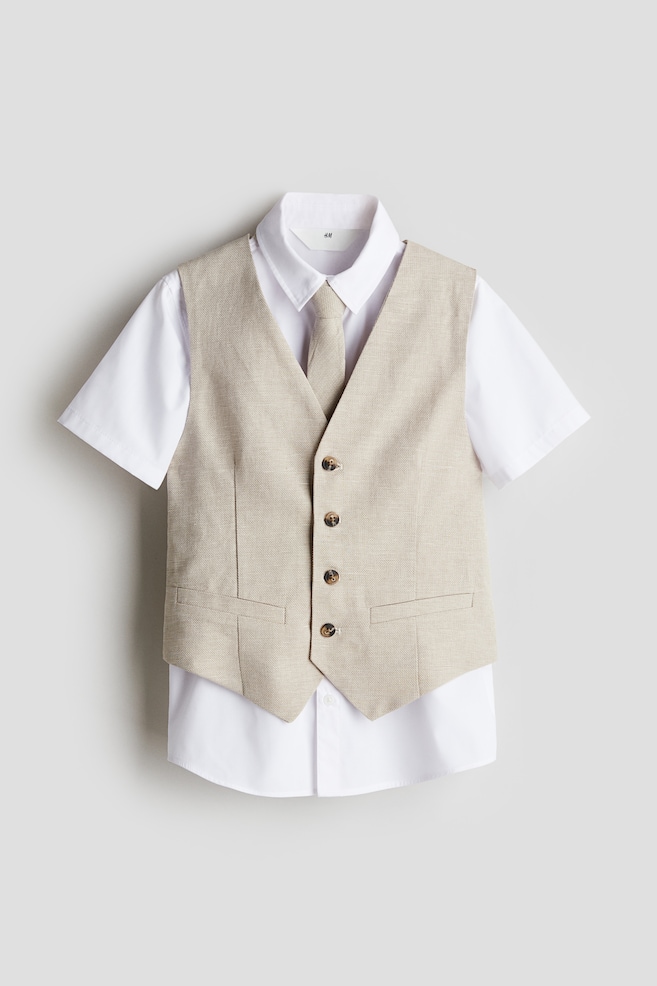 3-piece dressy set - Light beige/White - 1