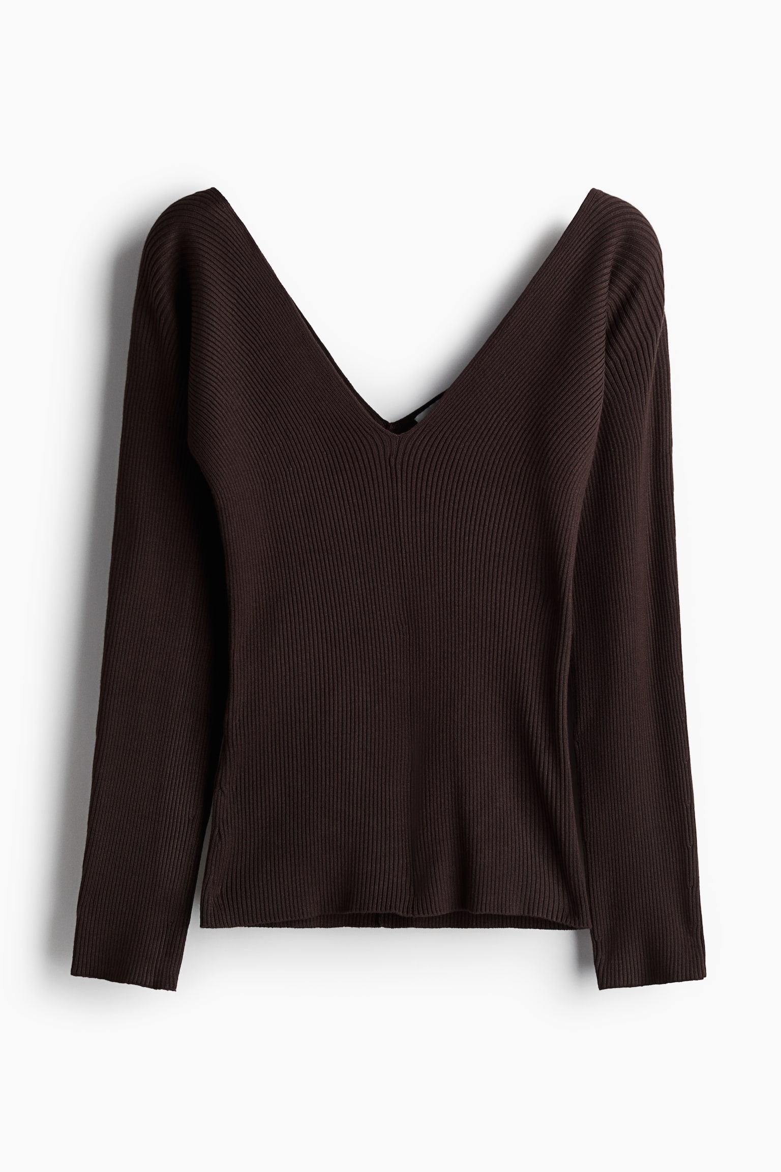 Rib-knit V-neck top - Dark brown/White/Dark red - 2