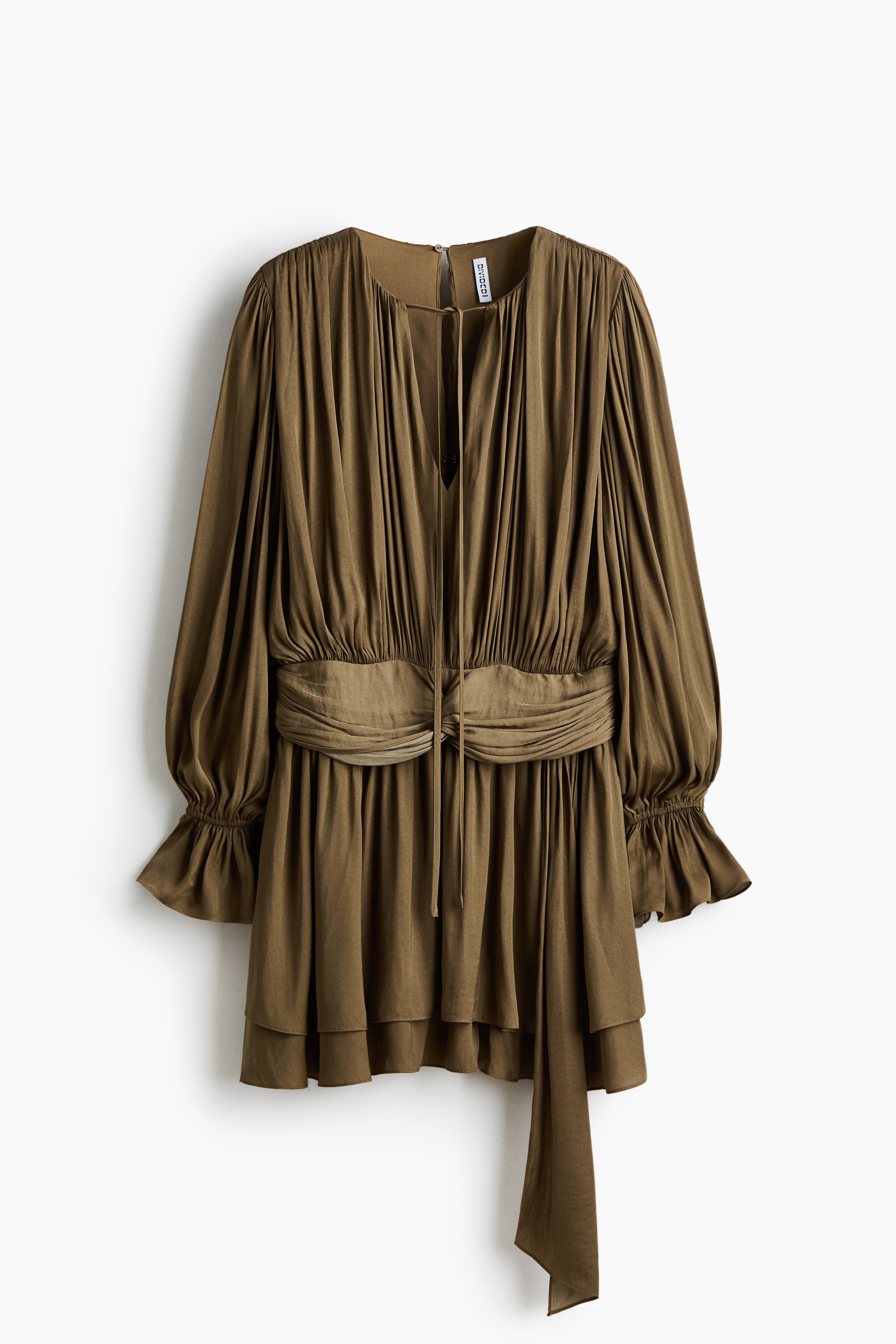 Knot-Detail Draped Dress - Khaki green/Rust red